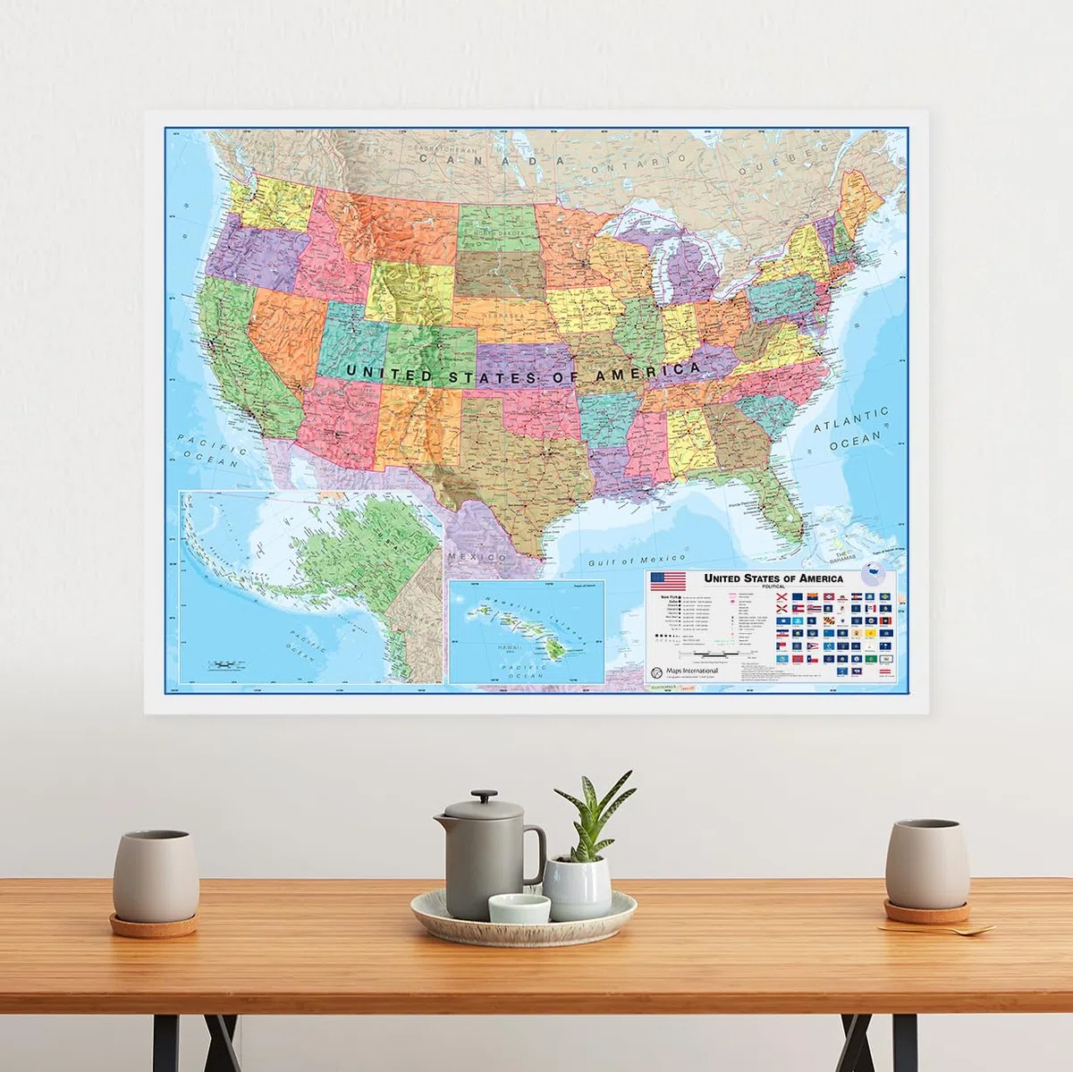 Political USA - Mappa da parete laminata, lato anteriore singolo, 17 x 22 Maps International