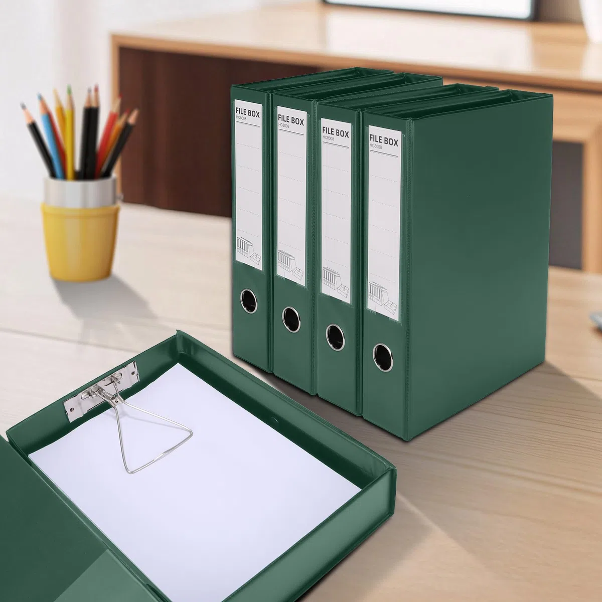 DONGLI 6 Pezzi Scatola archivio con Coperchio,PVC Raccoglitori Documenti A4 con Clip,Dorso da 65 mm,per ufficio, scuole,Verde