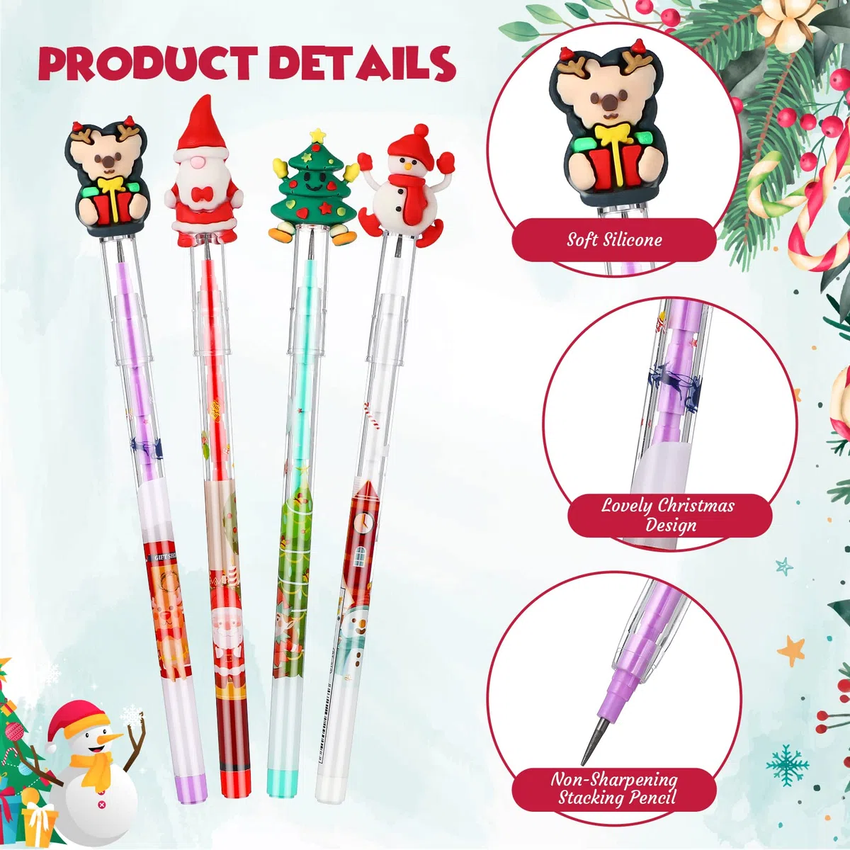 Toyvian 16Pack Matite di Natale Matite Non per Affilare a Punta Impilabile Matita Push Bambini Matita Impilabile Babbo Natale Albero Cervo Pupazzo di Neve di Natale