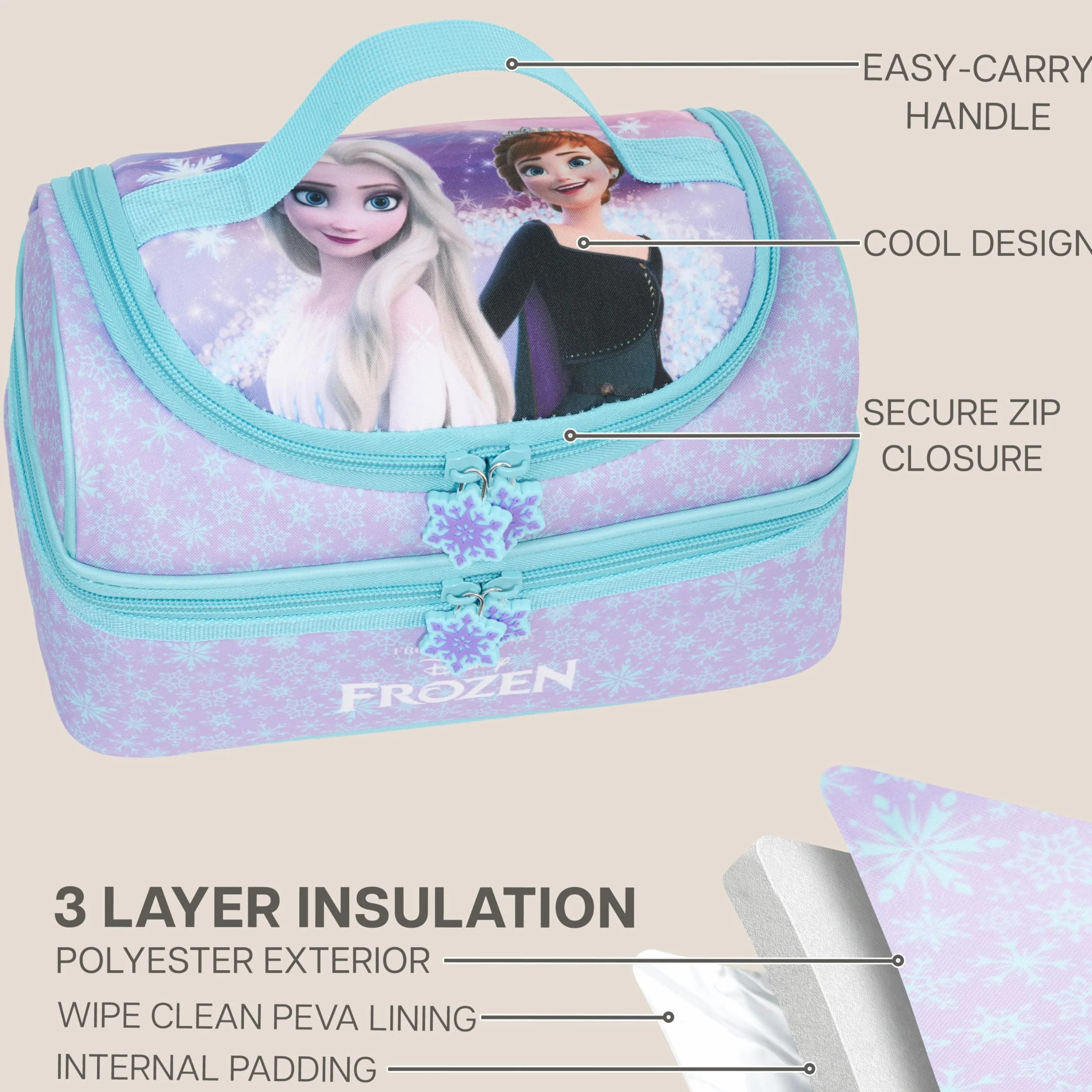 Get Trend Disney Frozen Borsa Termica Bambini 3L, Lunch Bag Merenda con 2 Scomparti, Porta Pranzo Bambina per Scuola Asilo e Tempo Libero, Idea Regalo Bambina (Viola Frozen)