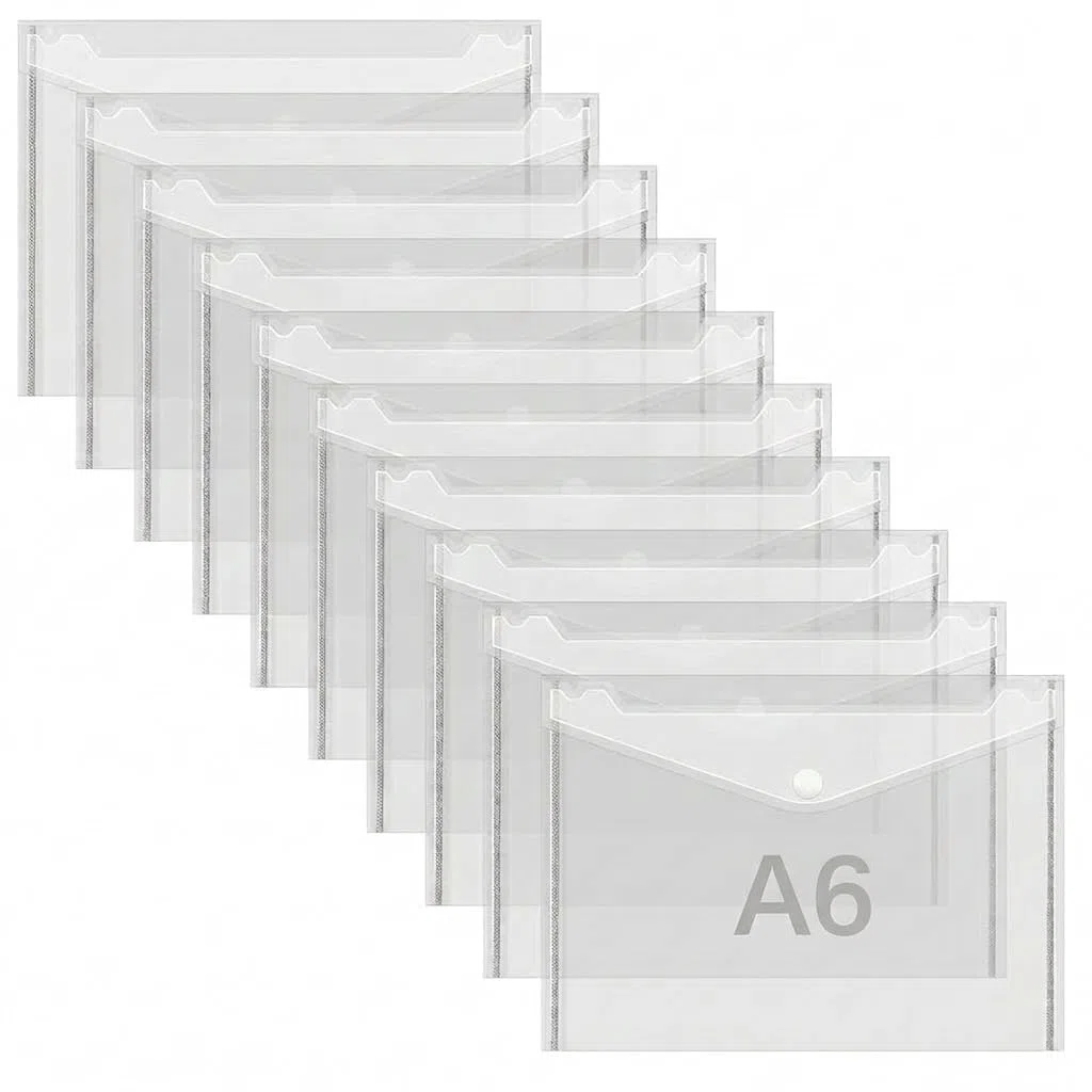 10 buste in plastica trasparente formato A6, con bottone automatico, impermeabili, con bottone a pressione, per scuola, casa, ufficio, viaggi, organizzazione di documenti (16 x 11,5 cm)