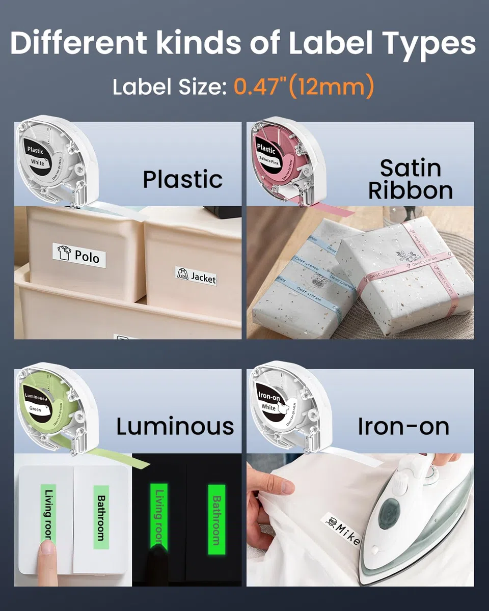 Phomemo LT12 Etichettatrice, Bluetooth Stampante per Etichettatrice Etichette Adesive, Etichettatrici portatile con tastiera QWERTZ Per Casa, L'ufficio,Stampa su Etichette Serie da 3.5 a 12 mm