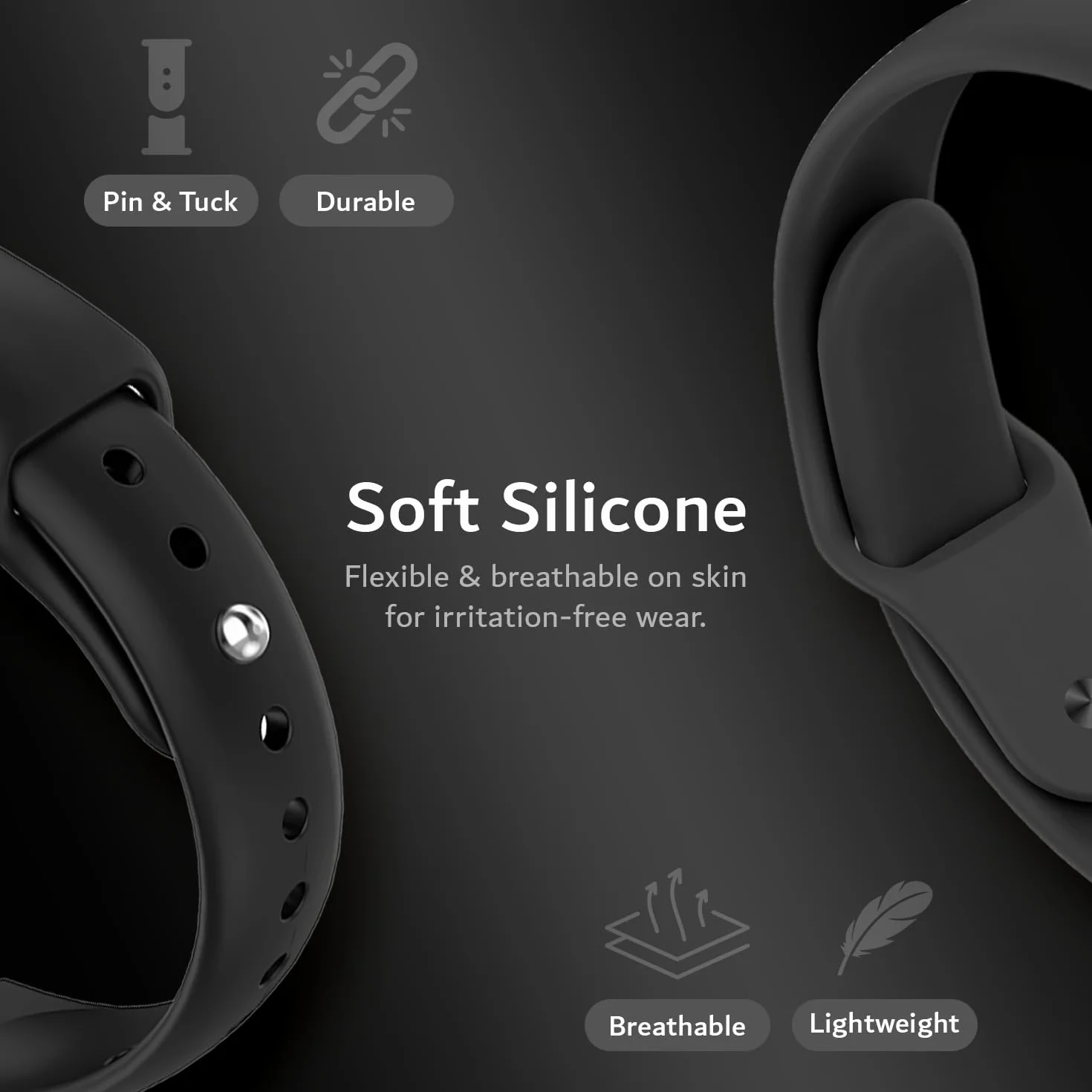 TUDIA Snap On PC Custodia per con cinturino in silicone regolabile compatibile con il registratore vocale PLAUD NotePin AI [per polsi da 14cm a 22cm] cinturino accessori cover (Nero)