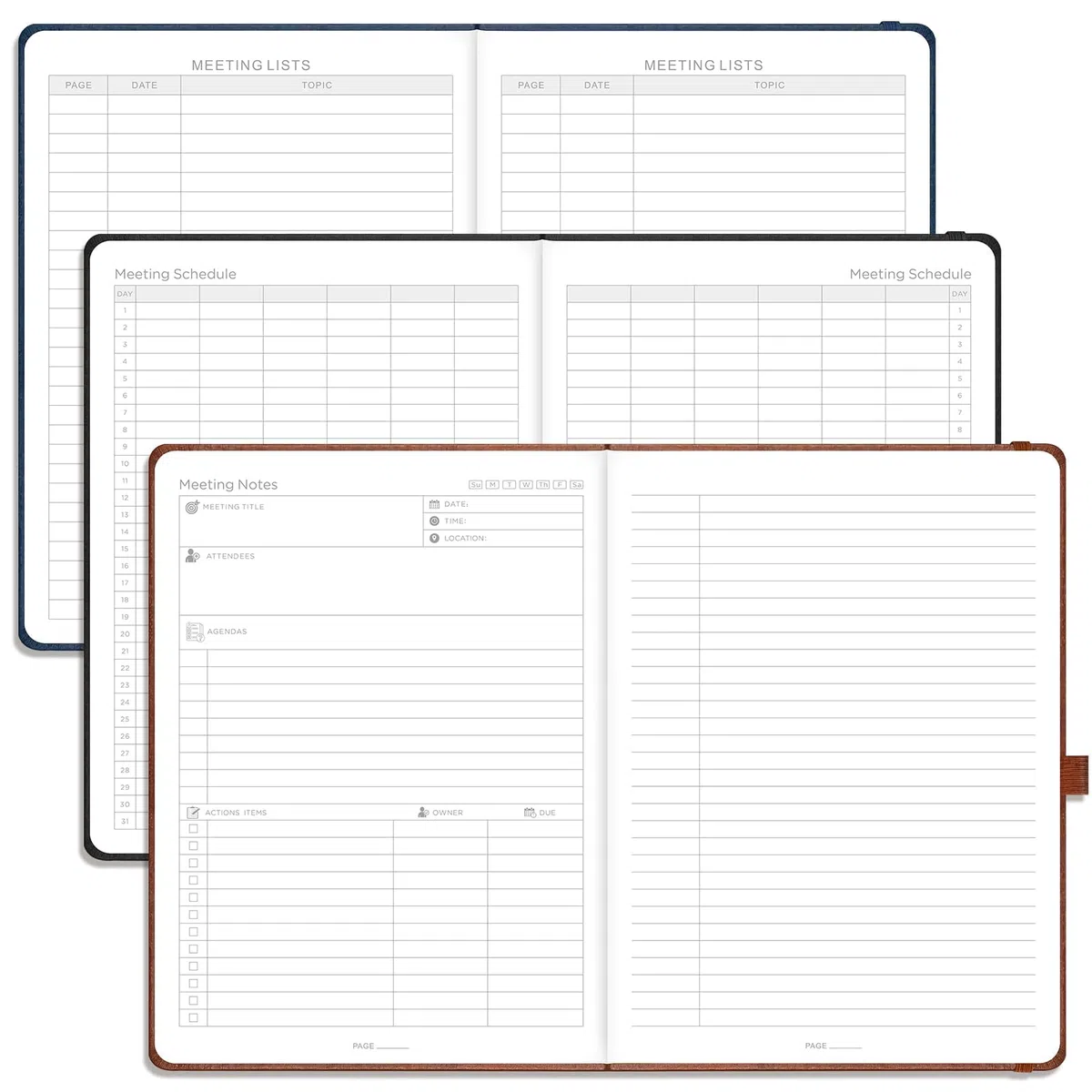 EMSHOI Taccuino per riunioni B5-320 pagine, grande diario, blocco note per lista delle cose da fare, pianificatore di produttività, organizer per progetti, quaderno con copertina rigida in pelle, per