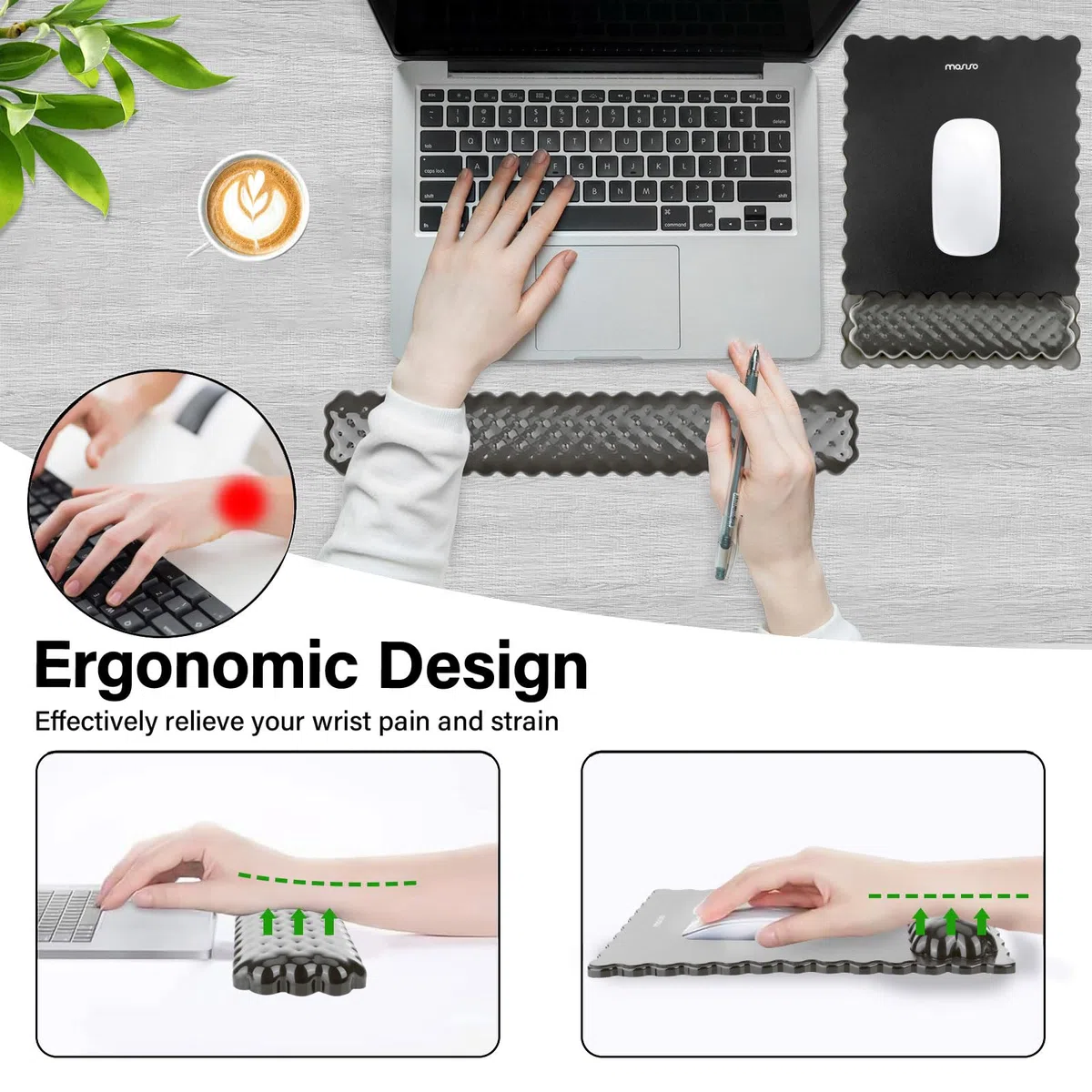 MOSISO Supporto Poggiapolsi Gel Mouse Pad e Tastiera,Tappetino Ergonomico Rettangolare Tastiera e Mouse,Antiscivolo,Morbido e Facile Digitare,Memory Gel Forma Rombo Computer,Laptop,Casa/Ufficio, Nero