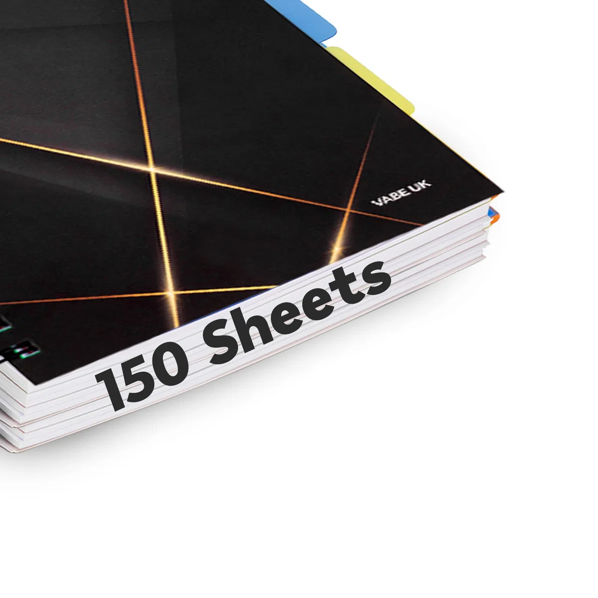 VABE UK Taccuino A5 traslucido con 10 divisori estesi, 300 pagine (150 fogli), quaderno a righe 100 g/m², copertina spessa laminata opaca, blocco note A5, quaderno per progetti A5 (1, nero)