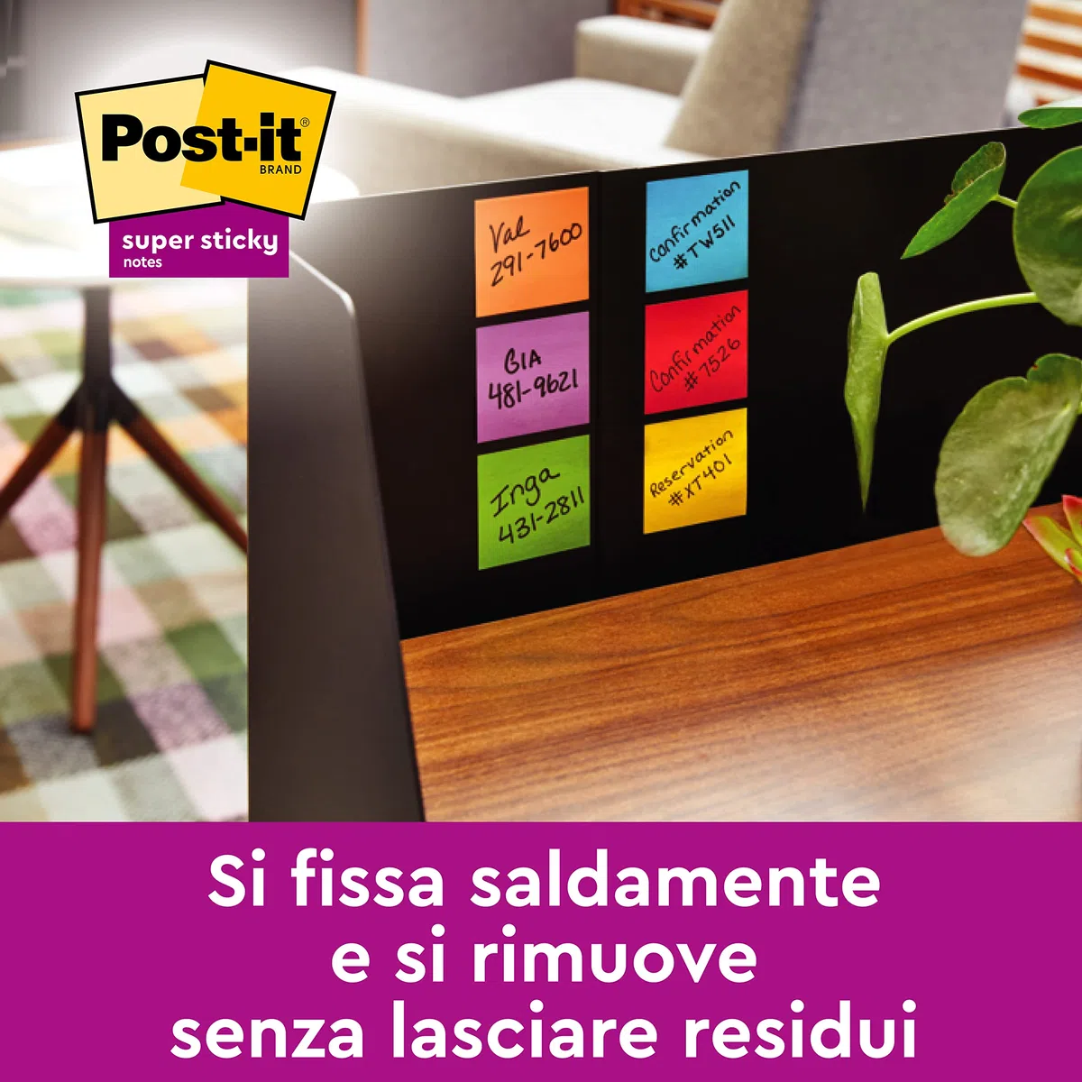 Post-it Foglietti Super Sticky Z-Notes, Collezione Soulful, Confezione da 6 blocchetti, 90 Fogli/blocco,76mm x 76mm, Colori Rosa, Viola, Verde.Foglietti Extra Adesivi per Appunti, Elenchi & Promemoria