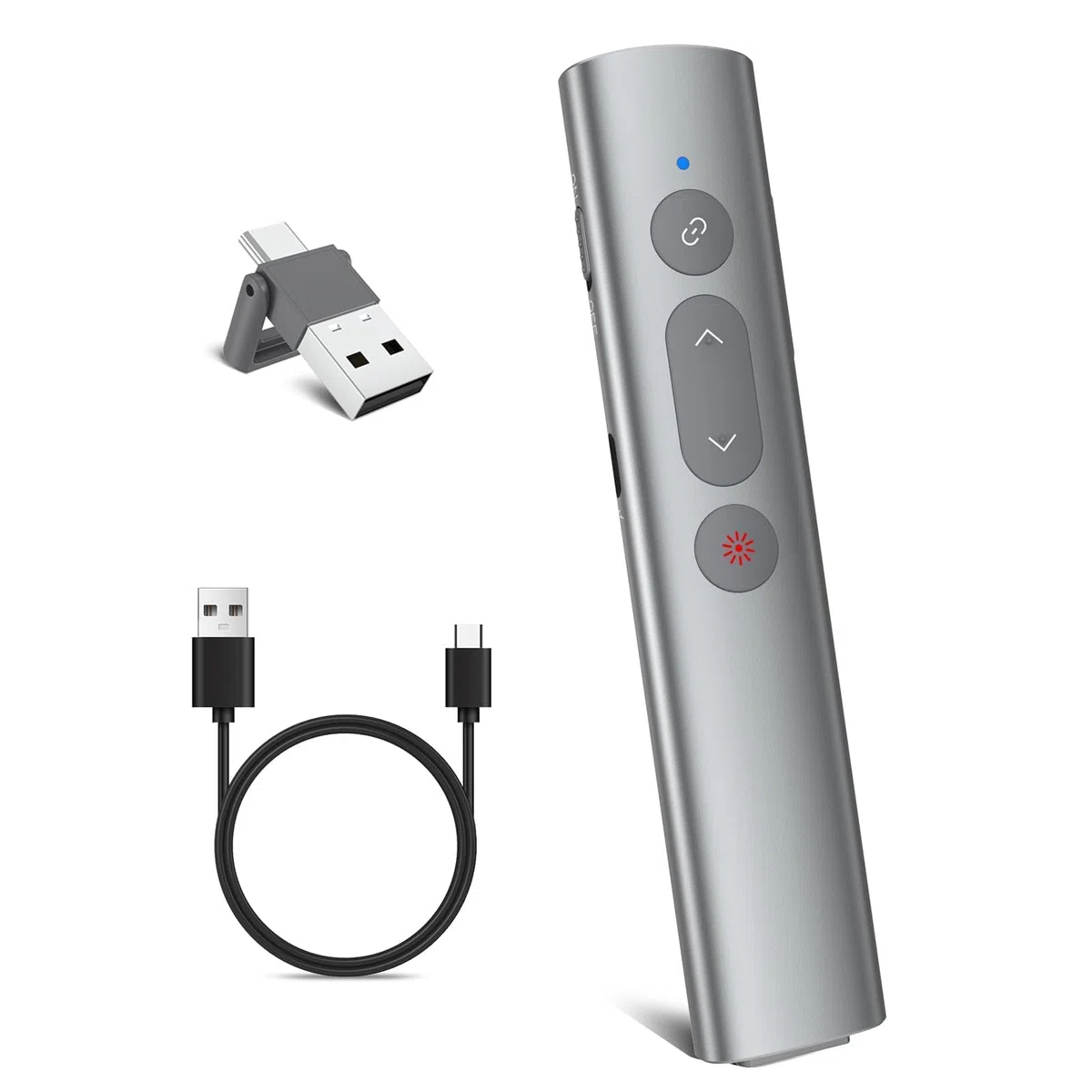 [Alluminio+Ricaricabile] Puntatore Presenter Wireless per Presentazioni Powerpoint, USB C Telecomando PPT Clicker Penna Presentazione per Slide su Computer,per Insegnamento, Ufficio, Conferenze