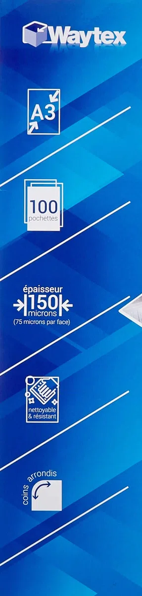Waytex - Confezione da 100 fogli di plastificazione A3 75 micron, finitura lucida, trasparente