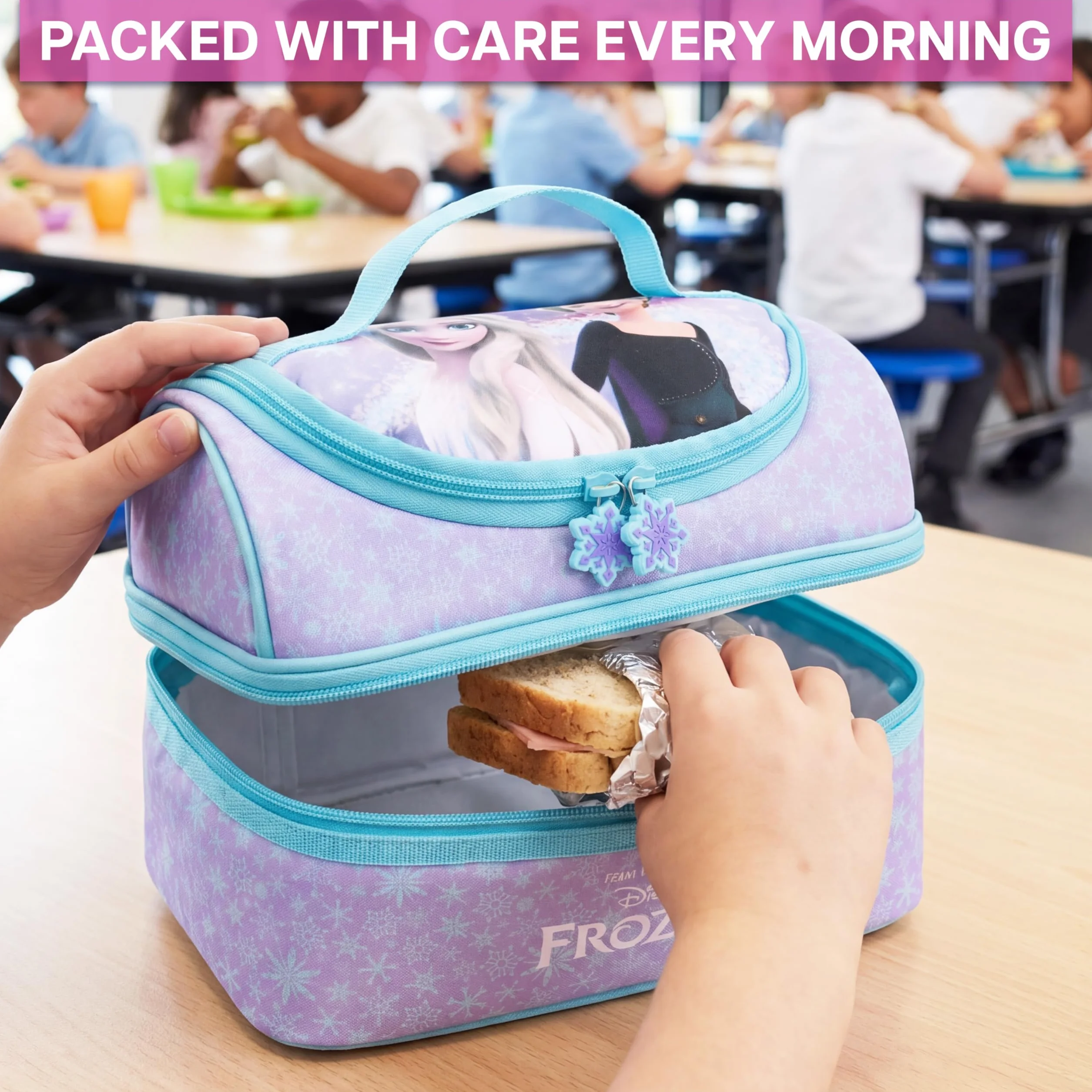 Get Trend Disney Frozen Borsa Termica Bambini 3L, Lunch Bag Merenda con 2 Scomparti, Porta Pranzo Bambina per Scuola Asilo e Tempo Libero, Idea Regalo Bambina (Viola Frozen)