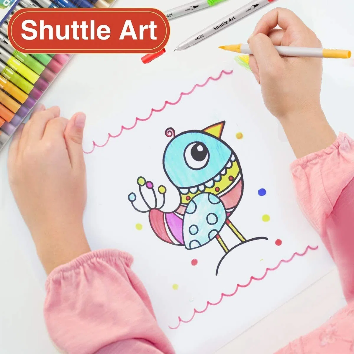 Shuttle Art Pennarelli Doppia Punta, 56 Pennarelli per Lettering Punta Fine e Pennarelli con Punta a Pennello Ideale per Artisti Adulti Bambini Scrittura a Mano Diario Schizzi Libri da colorare.