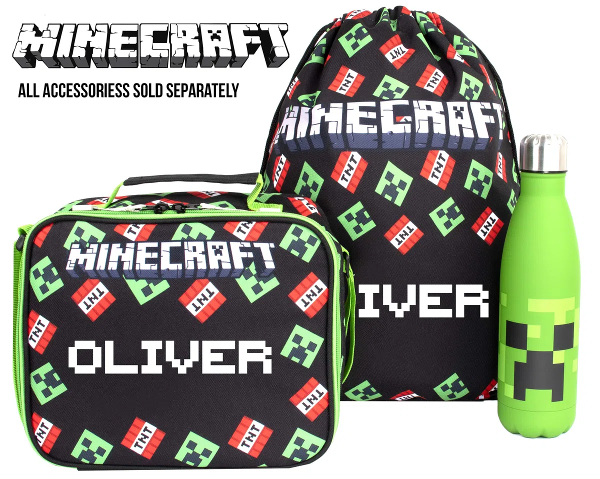 MINECRAFT - Borsa da pranzo personalizzata Scatola da pranzo per bambini - Merce ufficiale Borsa da pranzo isolata personalizzata per i fanatici