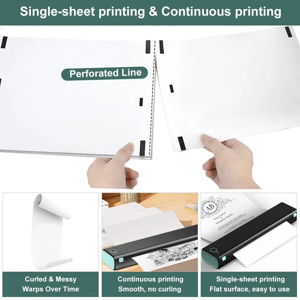 200 Fogli Carta Termica A4 Compatibile con Stampante Termica Portatile M08F/M832/Q302/M834, Carta Termica Ad Asciugatura Rapida Carta Termica Pieghevole A4 per Stampante Senza Bpa per Documenti