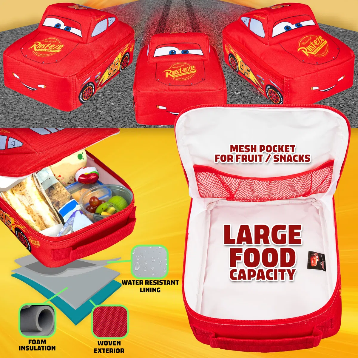 Disney Cars Borsa Porta Pranzo Bambini Borsetta Termica Pranzo Lightning McQueen Snacks Portamerenda Scuola Vacanza Picnic Regalo Bambino