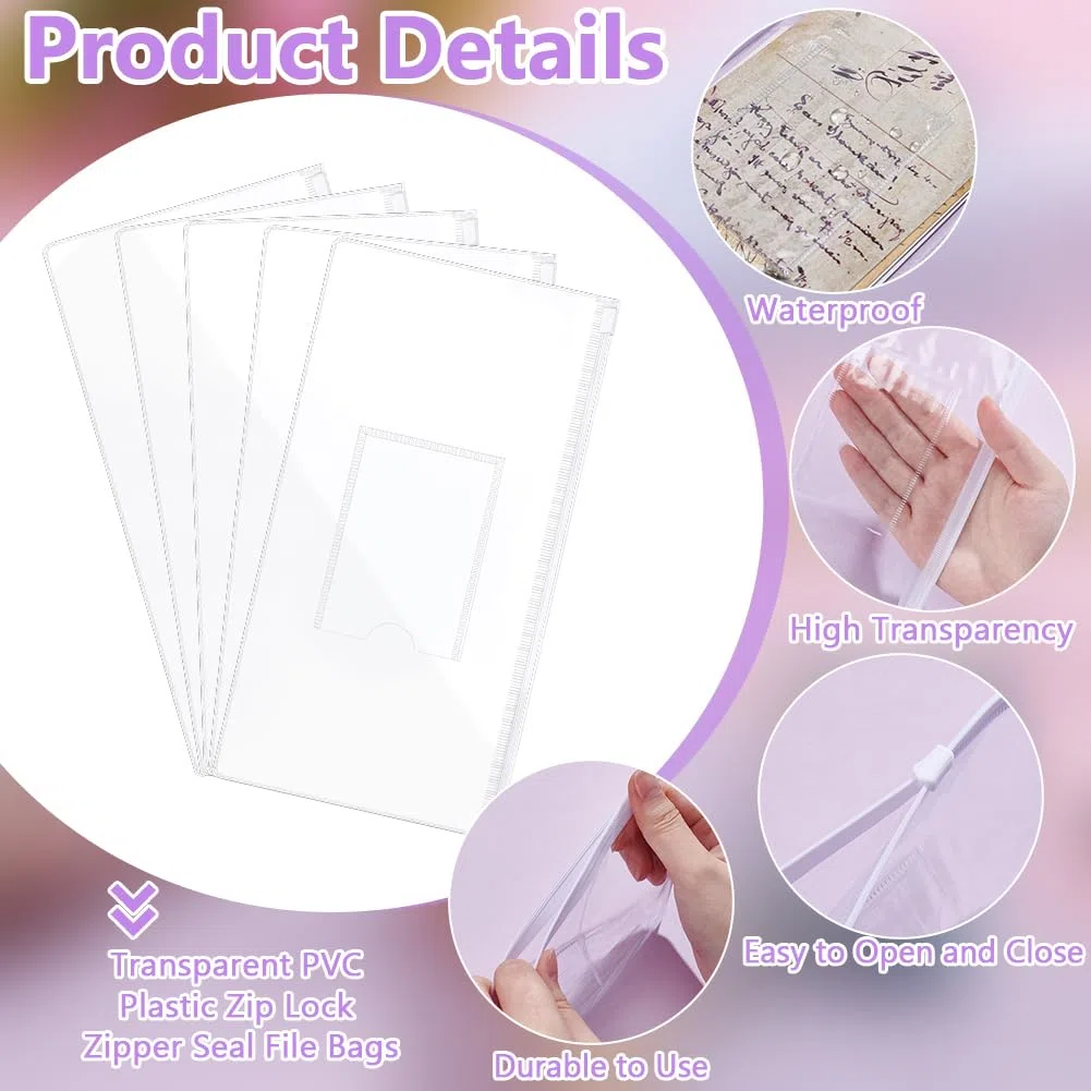 120 buste trasparenti con cerniera, piccole buste trasparenti con cerniera, astuccio per matite A6, per argento liquido, penne e documenti, forniture per ufficio, 23 x 12 cm