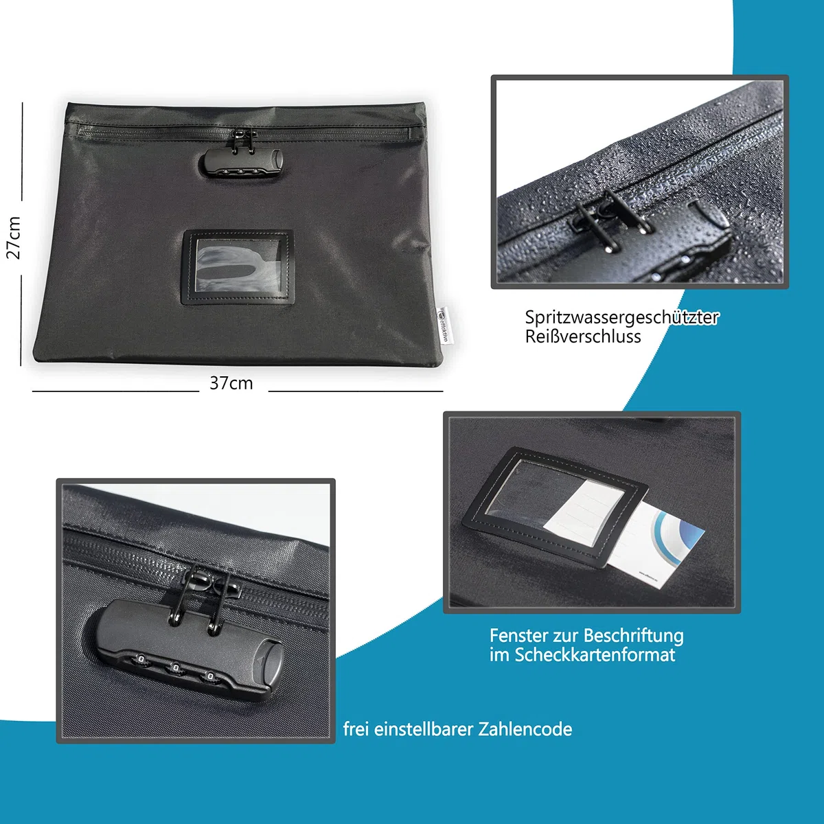 Borsa portadocumenti a pendolo con lucchetto a combinazione e cerniera fino a A4