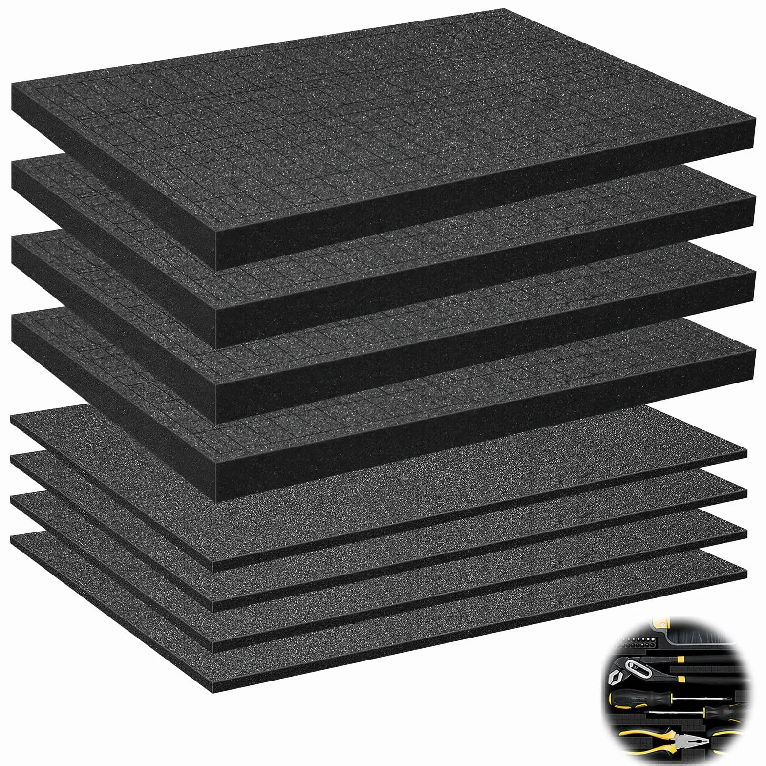 8 Pz Poliuretano Espanso, Inserto in Schiuma Pretagliato 4 Pz 400 x 300 x 25mm, 4 Pz 400 x 300 x 10mm Inserto in Schiuma Pretagliato Alta Densità, Valigetta per Fotocamera, Inserto per Valigia