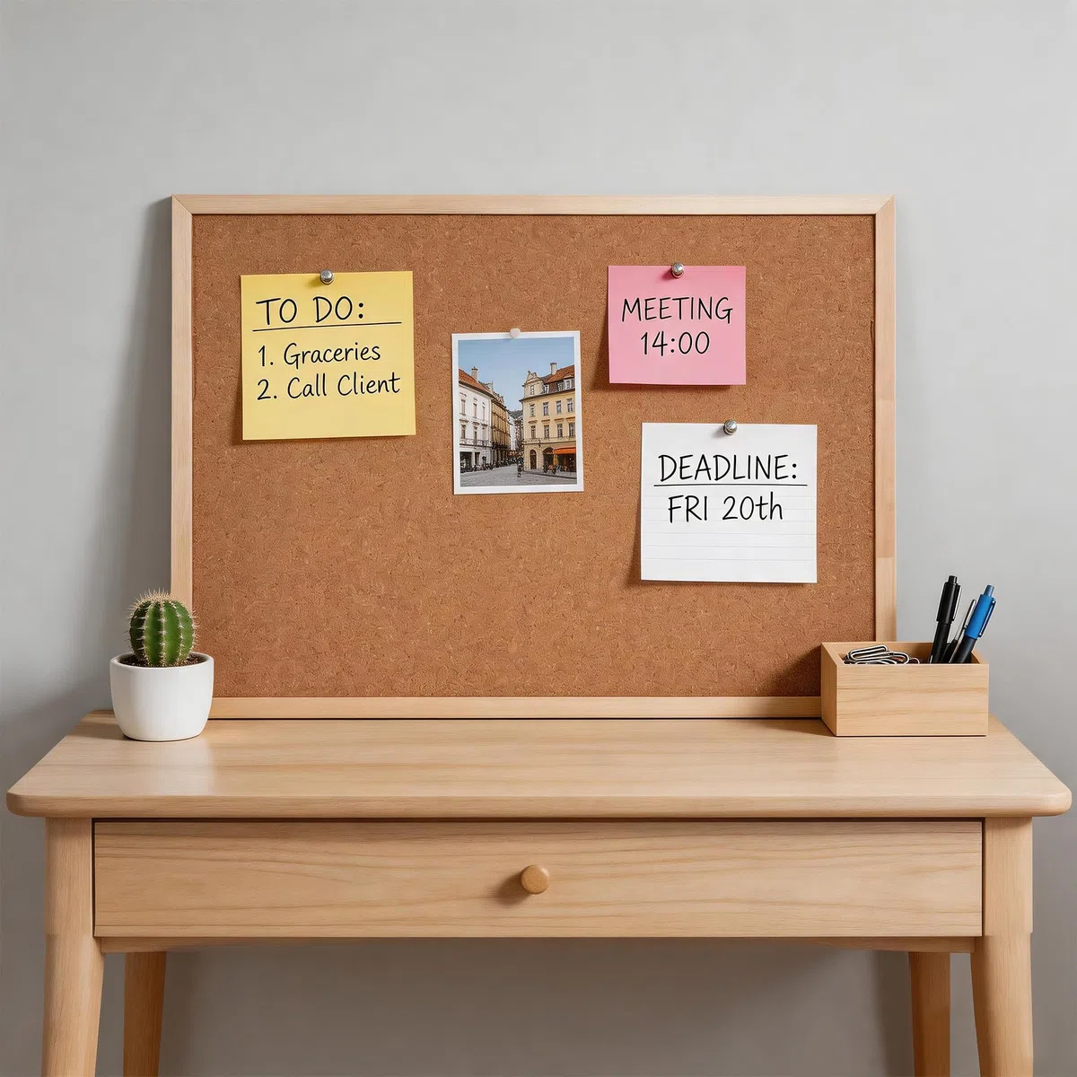 Pryma Lavagna in Sughero da Parete – Bacheca con 7 Puntine Incluse – Pannello Porta Appunti per Ufficio, Casa e Scuola (50x70 cm)