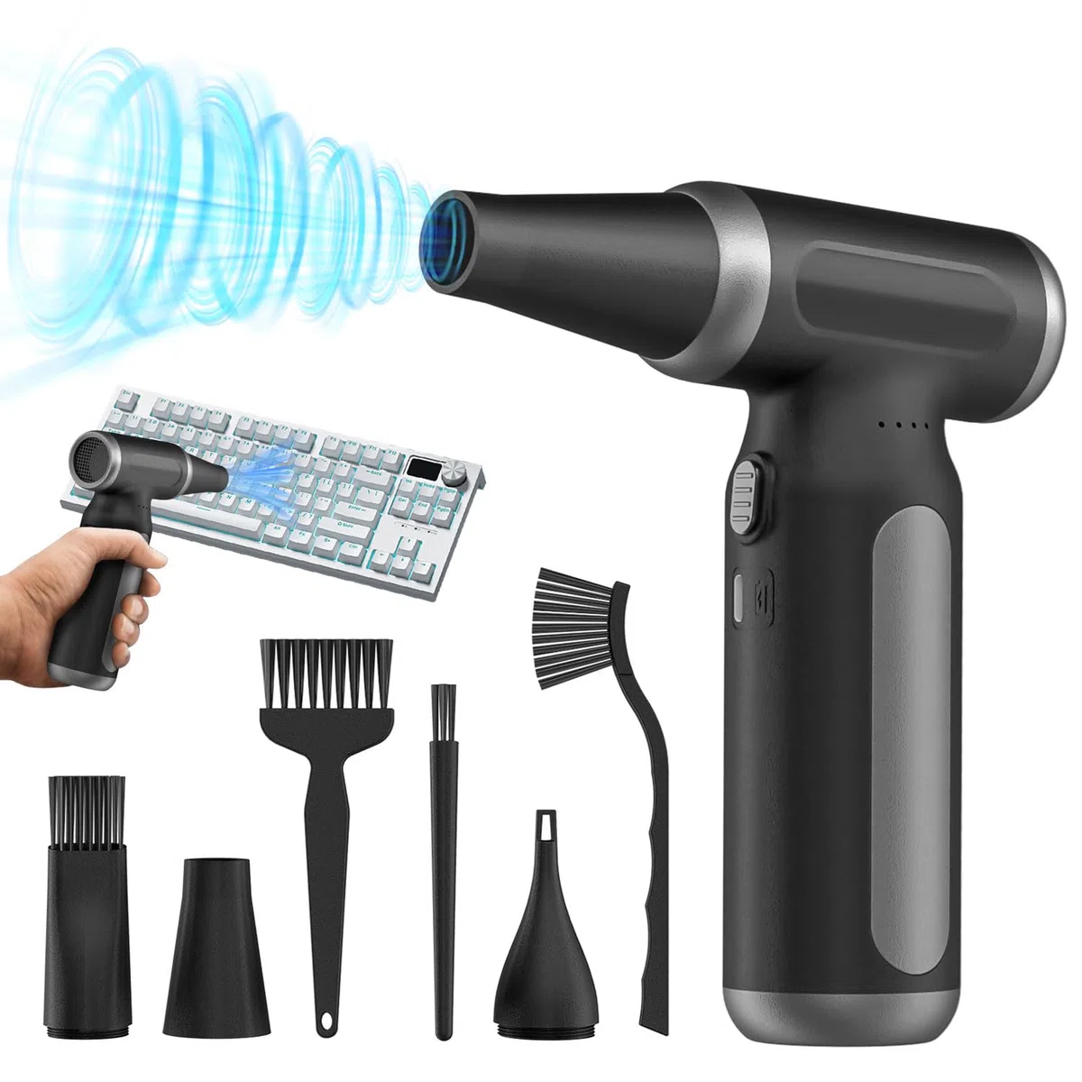 Spolverino elettrico ad aria compressa - 200000 RPM Super Power Cordless Air Blower Duster, USB ricaricabile durevole 3-Gear regolabile Dust Blower Cleaner per PC, tastiera, esterno, casa e auto