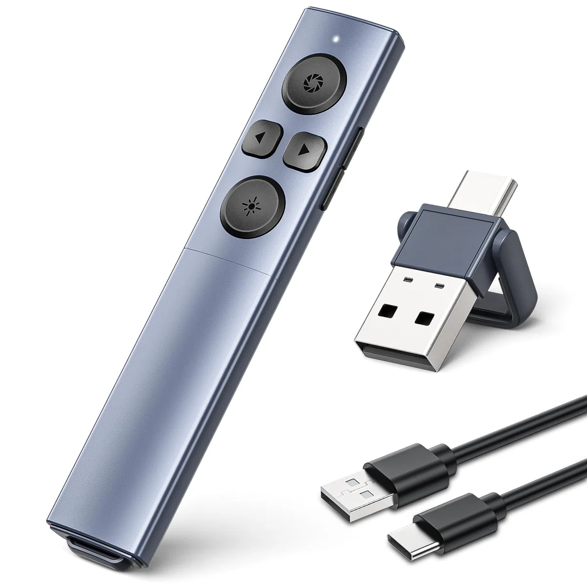 Clicker per presentazioni USB tipo C 2 in 1, telecomando wireless ricaricabile, per presentazioni PowerPoint, puntatore per presentazioni con controllo del volume per Mac, computer, PPT