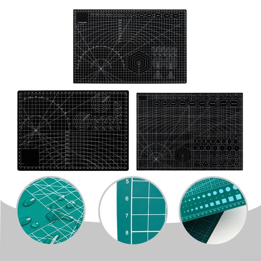 Sumsoctober - Tappetino da taglio double-face spesso 3 mm, con stampa a doppia scala, lavabile, per cucito, trapuntatura e modellismo, in polipropilene, per scrivania e officina (A-2 nero)