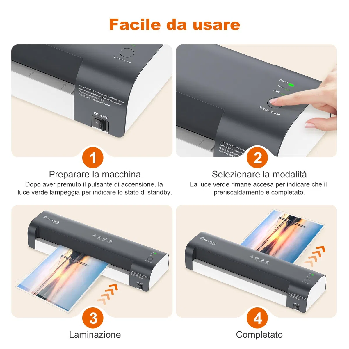 Bonsaii plastificatore A3, 5 in 1 con 10 pezzi di pellicole di laminazione A5 A6, plastificatore con taglierina per carta e arrotondamento degli angoli, protezione da inceppamenti(L318-A)