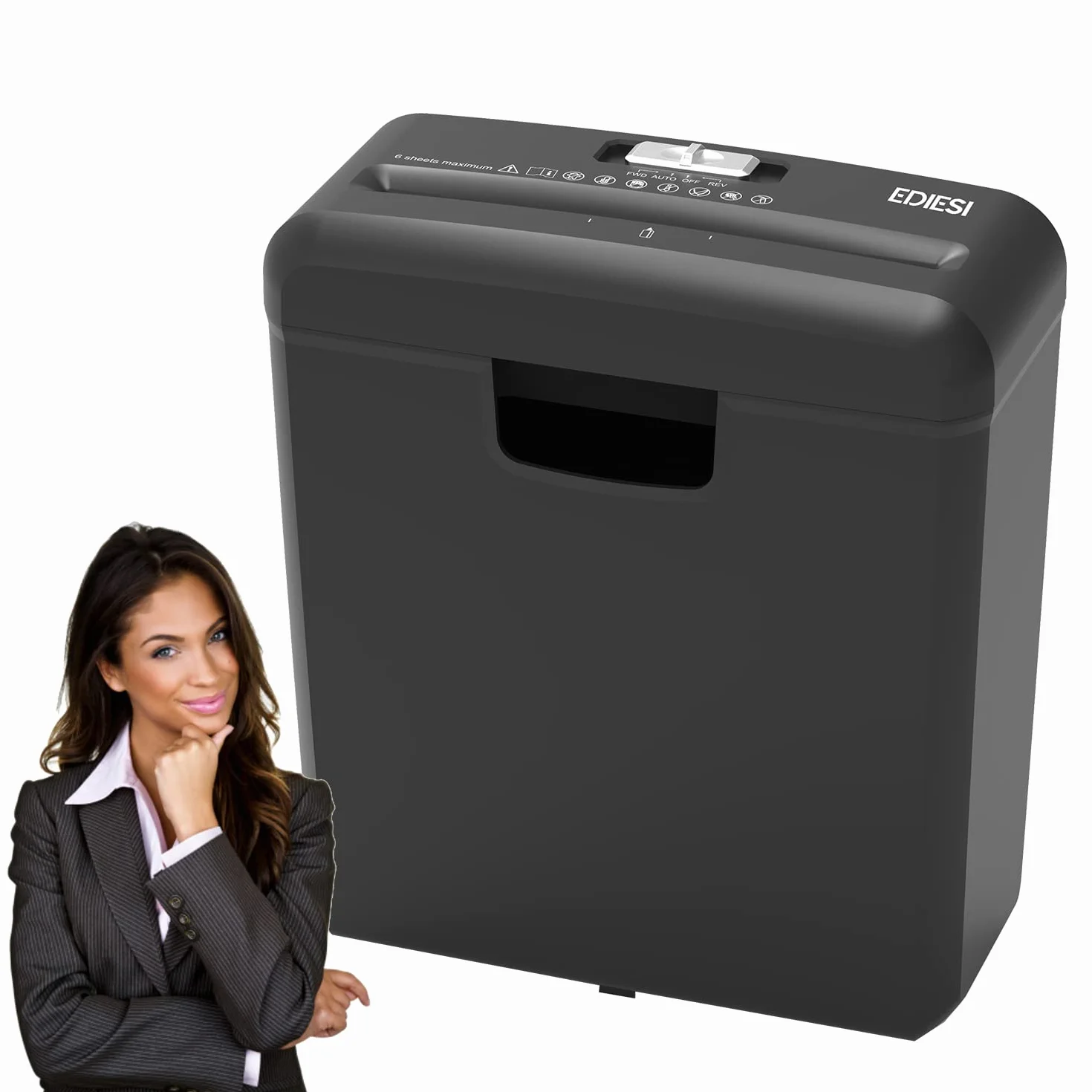 Ediesi, Distruggi Documenti, per Casa, Ufficio, Tritadocumenti, fino a 6 fogli, per carte di credito, CD e DVD, portatile con cestino da 10 litri
