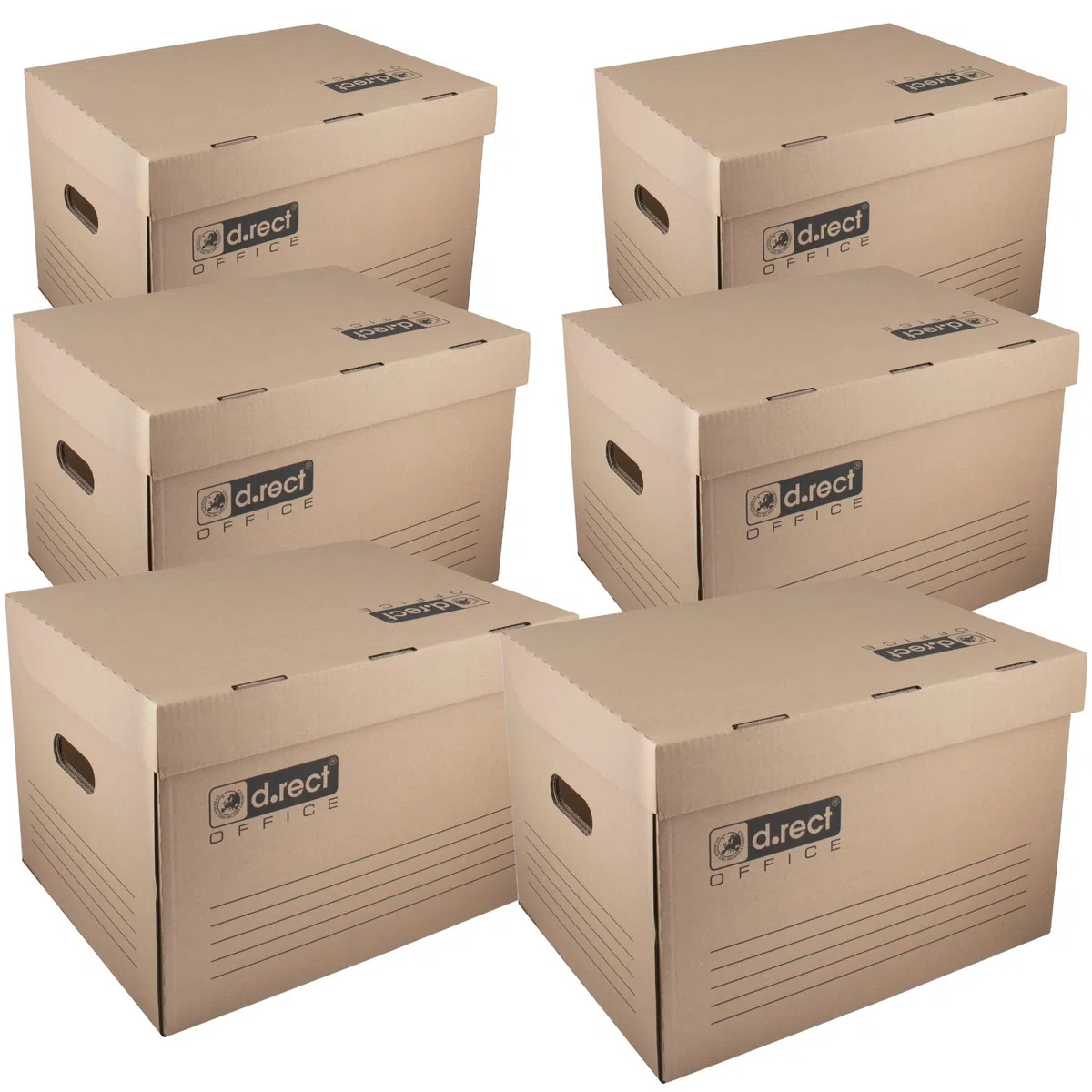D.RECT KEEP.IT Scatola di Raccolta 2120 Set da 6 – Contenitori Archivio HD 420 g/m² Impilabili con Coperchio Integrato – Per Raccoglitori e Scatole Archivio – Cartone Alcalino a 3 Strati