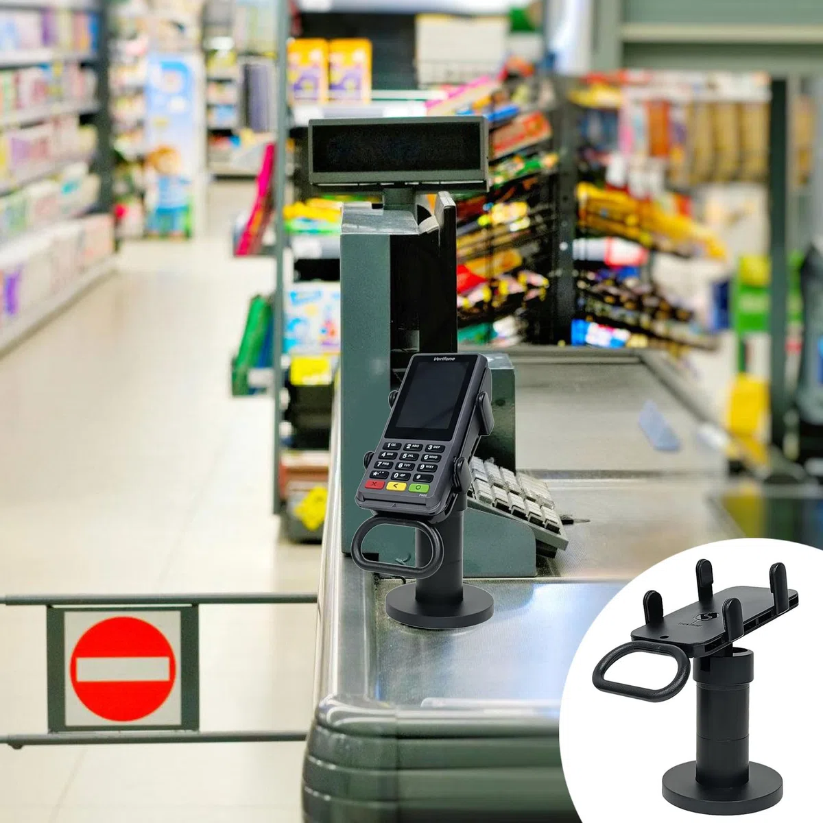 Supporto per registratore di cassa POS, supporto girevole a 180 gradi e inclinazione regolabile, supporto per carte di credito POS terminali, espositore per carte di pagamento da banco