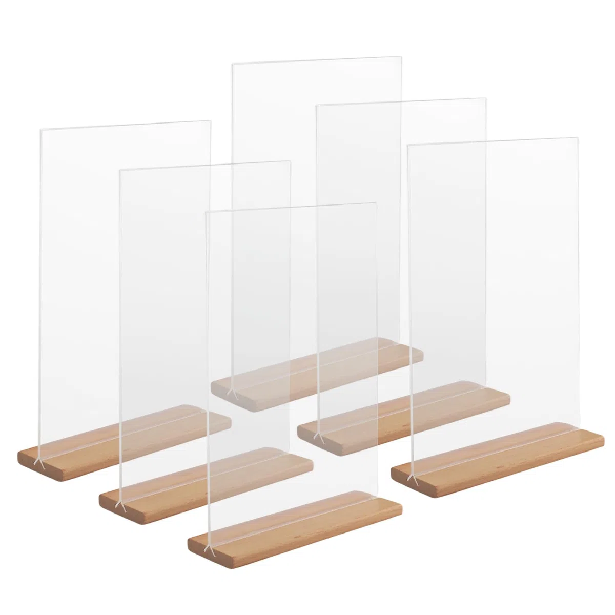 6 pezzi Espositore da Tavolo in Acrilico con Base in Legno Porta Listino A5 Supporto in Acrilico Trasparente, Verticale, Doppio Lato, per Poster, Volantini, Menù