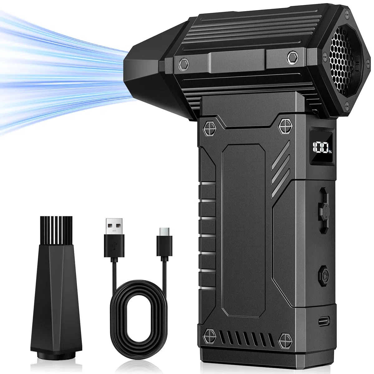 Electric Air Duster 350.000 RPM, Soffiatore Aria Elettronico Potente Soffiatore Aria con Batteria da 12.000 mAh – Air Duster Elettrico 8 Velocità per Computer, Casa, Auto e Esterni