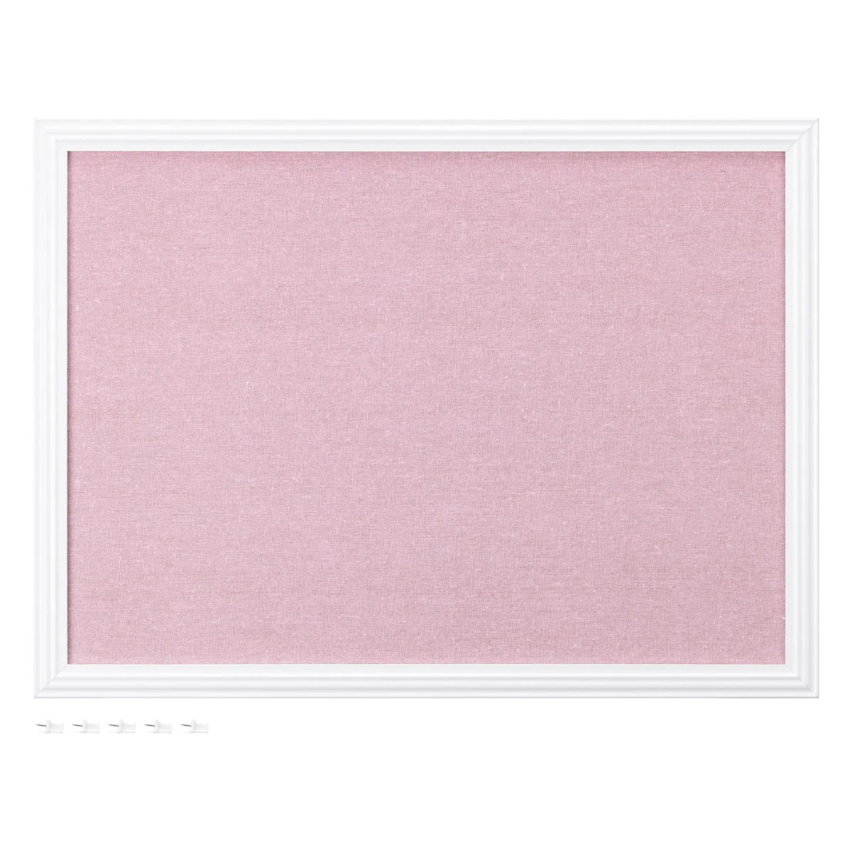 Navaris Lavagnetta Puntaspilli Tessuto Rosa 58 x 43 cm - Bacheca da Appendere con Cornice Legno MDF Bianca - Lavagna 6x Puntine - Pin Memo Board - Lino
