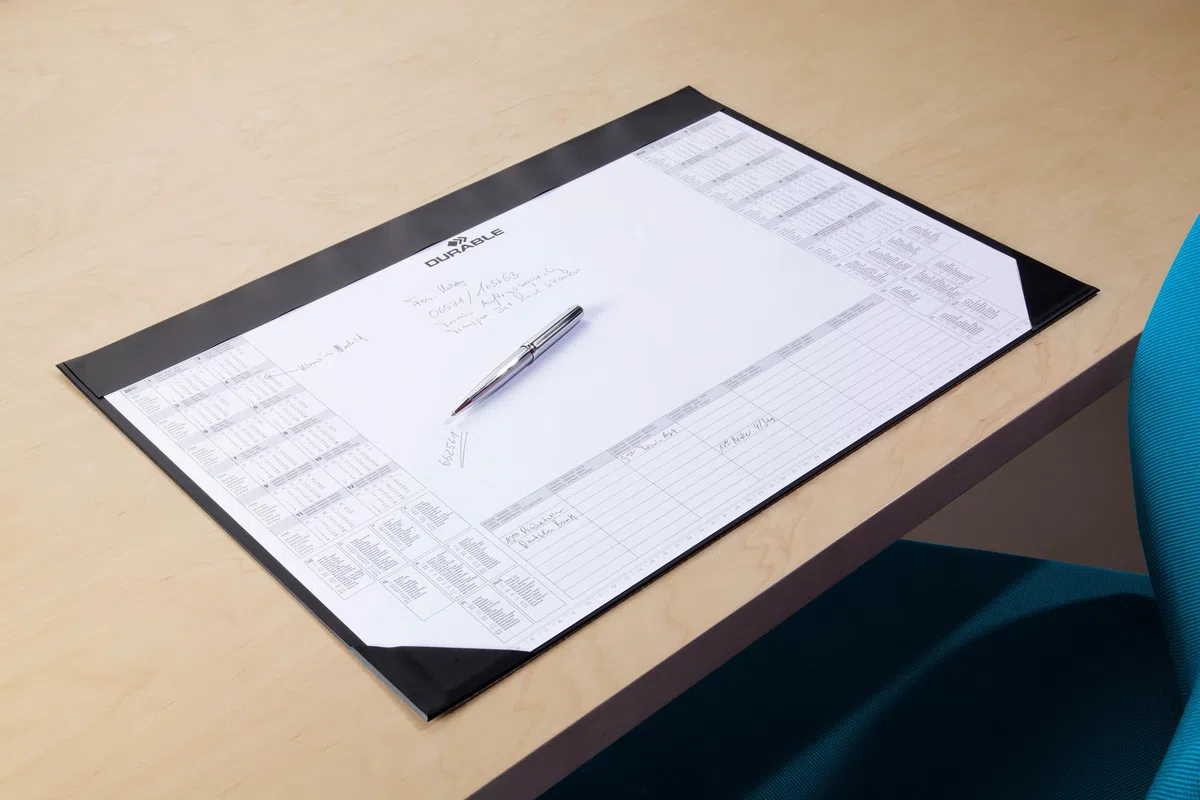 Durable 729101 - Sottomano con blocco appunti con calendario 24 mesi, 25 fogli resistenti, antiscivolo, 590x420 mm, nero