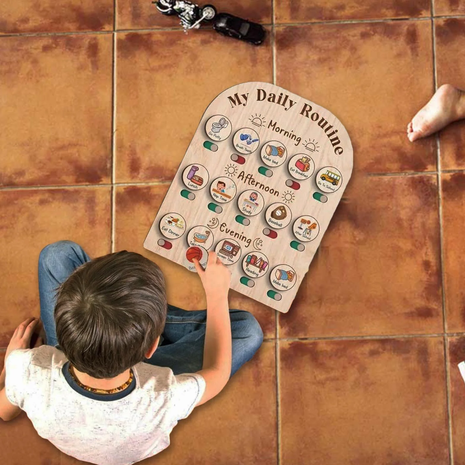 Tabella Delle Routine Per Bambini Piccoli - Tavola in Legno per la Routine della Buonanotte per Bambini 3-5 Anni | Scuola Materna in Legno Per Routine Mattutina e Notturna