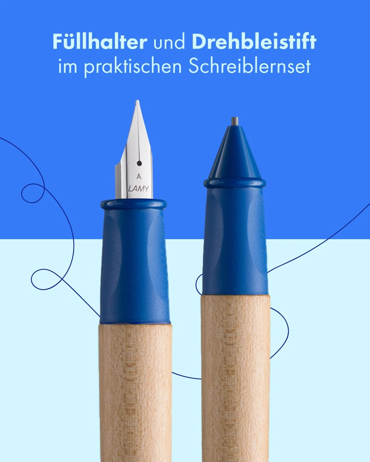 Lamy abc - Set per imparare a scrivere, in confezione regalo, 1 penna stilografica per bambini con pennino per mancini e 1 matita, impugnatura antiscivolo, cappuccio e cubo in plastica