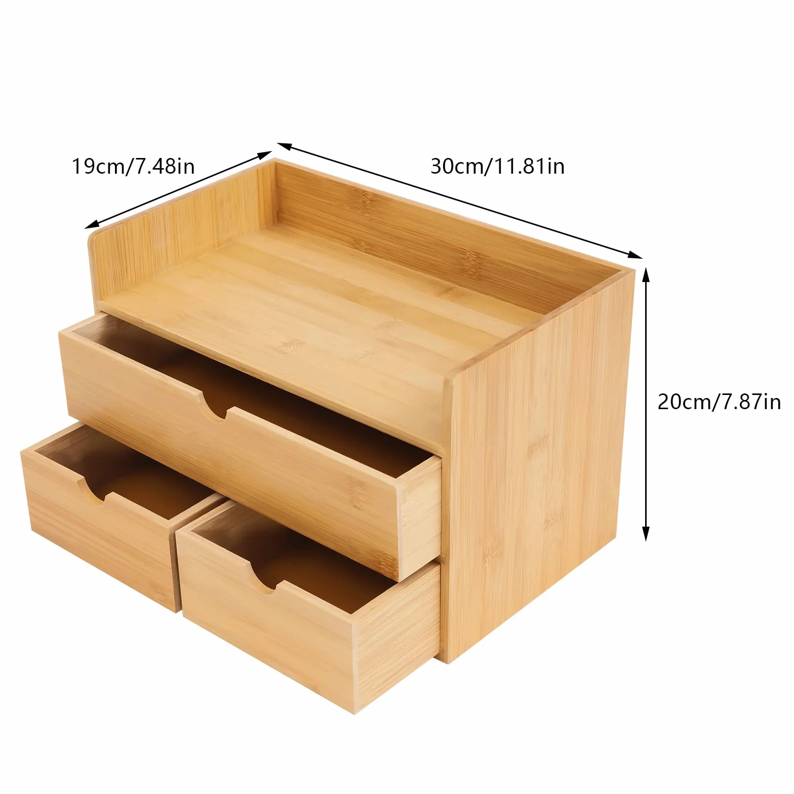 Organizzatore da tavolo con cassetti - In bambù - Mini comò - Scatola per il trucco con 3 cassetti - Per ufficio, soggiorno e camera da letto - Design monoblocco