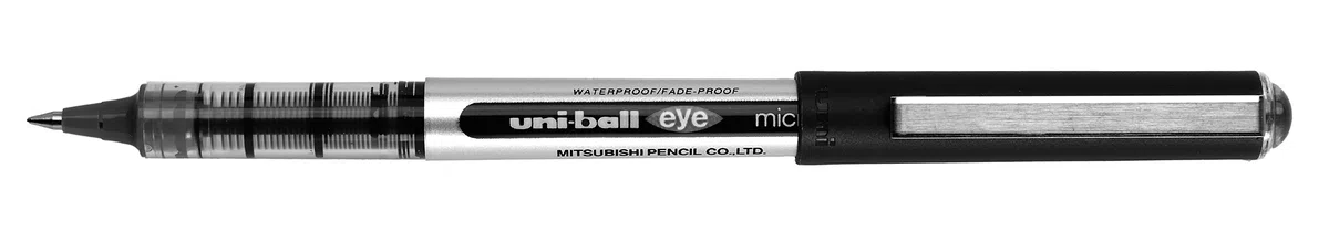 Penna rollerball UB-150 Eye Micro, inchiostro nero Uni-ball Super Ink, pennino da 0,5 mm, scatola da 12 pezzi