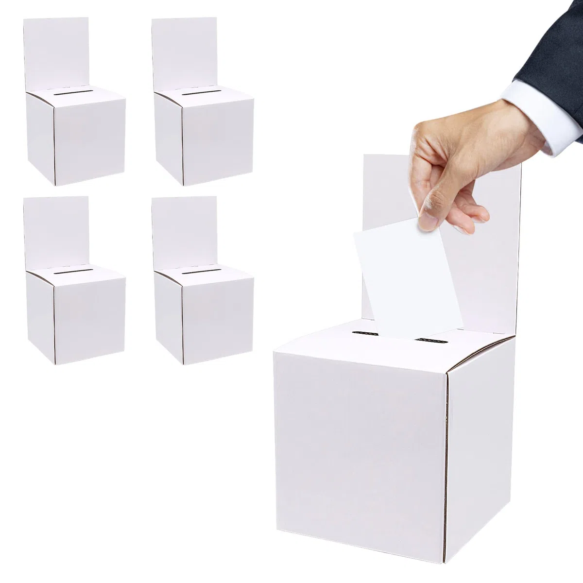 Confezione da 5 scatole per lotteria, urna per donazioni con fessura e intestazione rimovibile, scatola di carità in cartone per raccolta fondi, biglietti da visita, concorso di voto