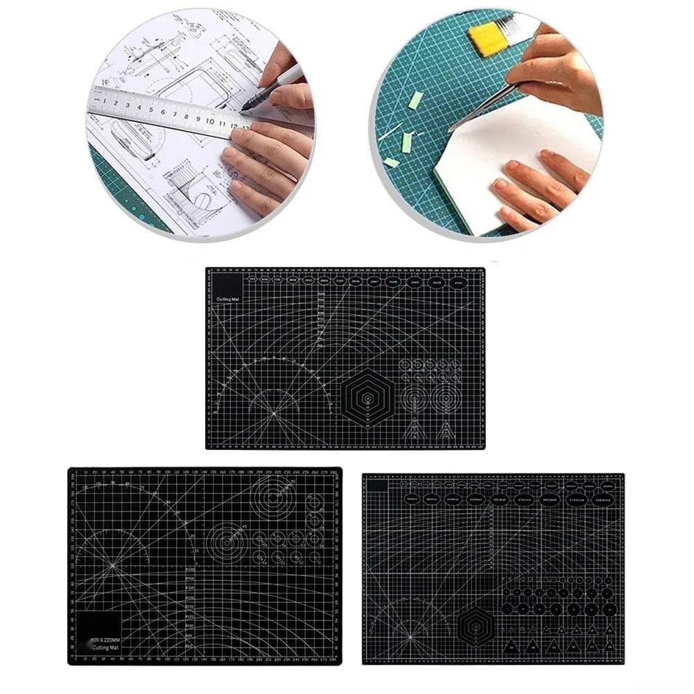 Sumsoctober - Tappetino da taglio double-face spesso 3 mm, con stampa a doppia scala, lavabile, per cucito, trapuntatura e modellismo, in polipropilene, per scrivania e officina (A-2 nero)