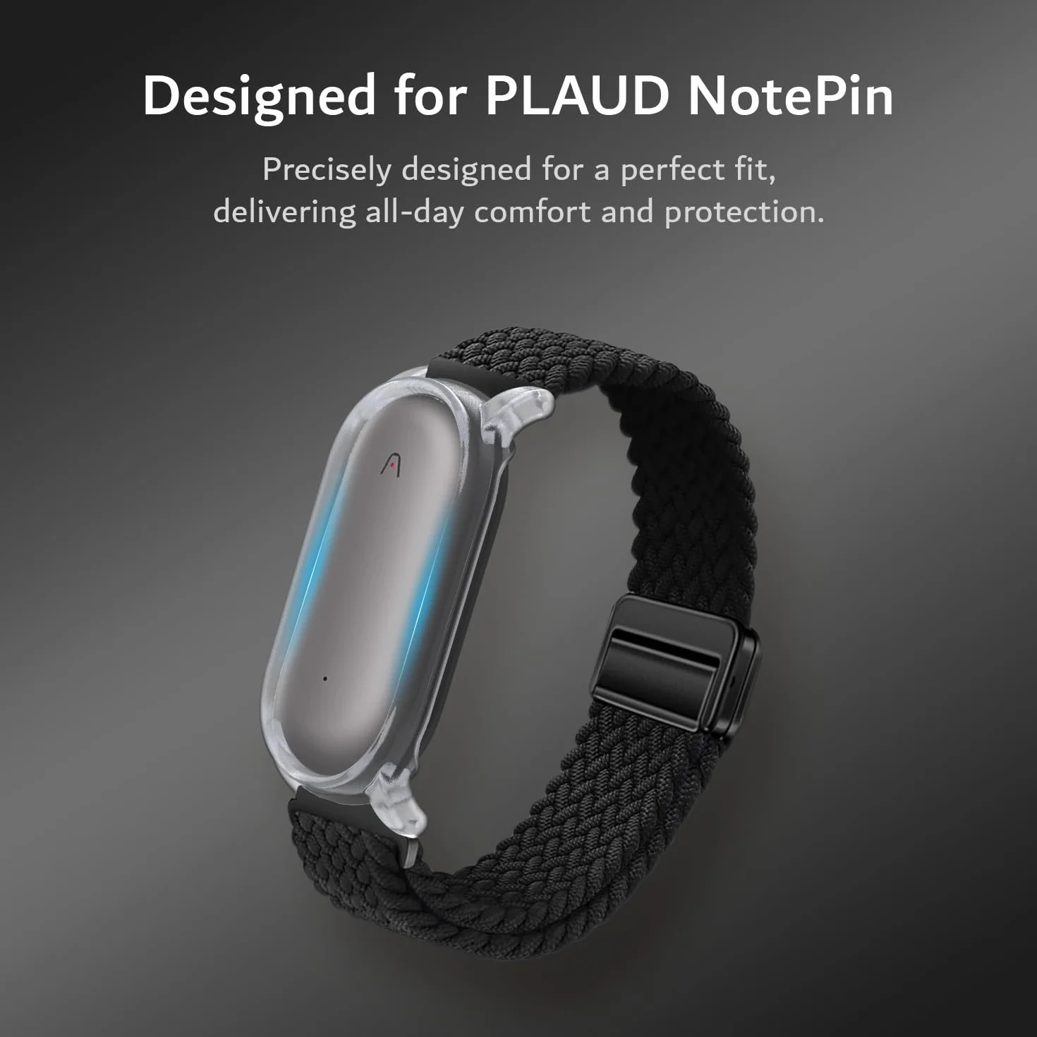 TUDIA Snap On PC Custodia per cinturino magnetico intrecciato regolabile compatibile con il registratore vocale PLAUD NotePin AI [per polsi da 12cm a 22.8cm] cinturino accessori cover (Nero)