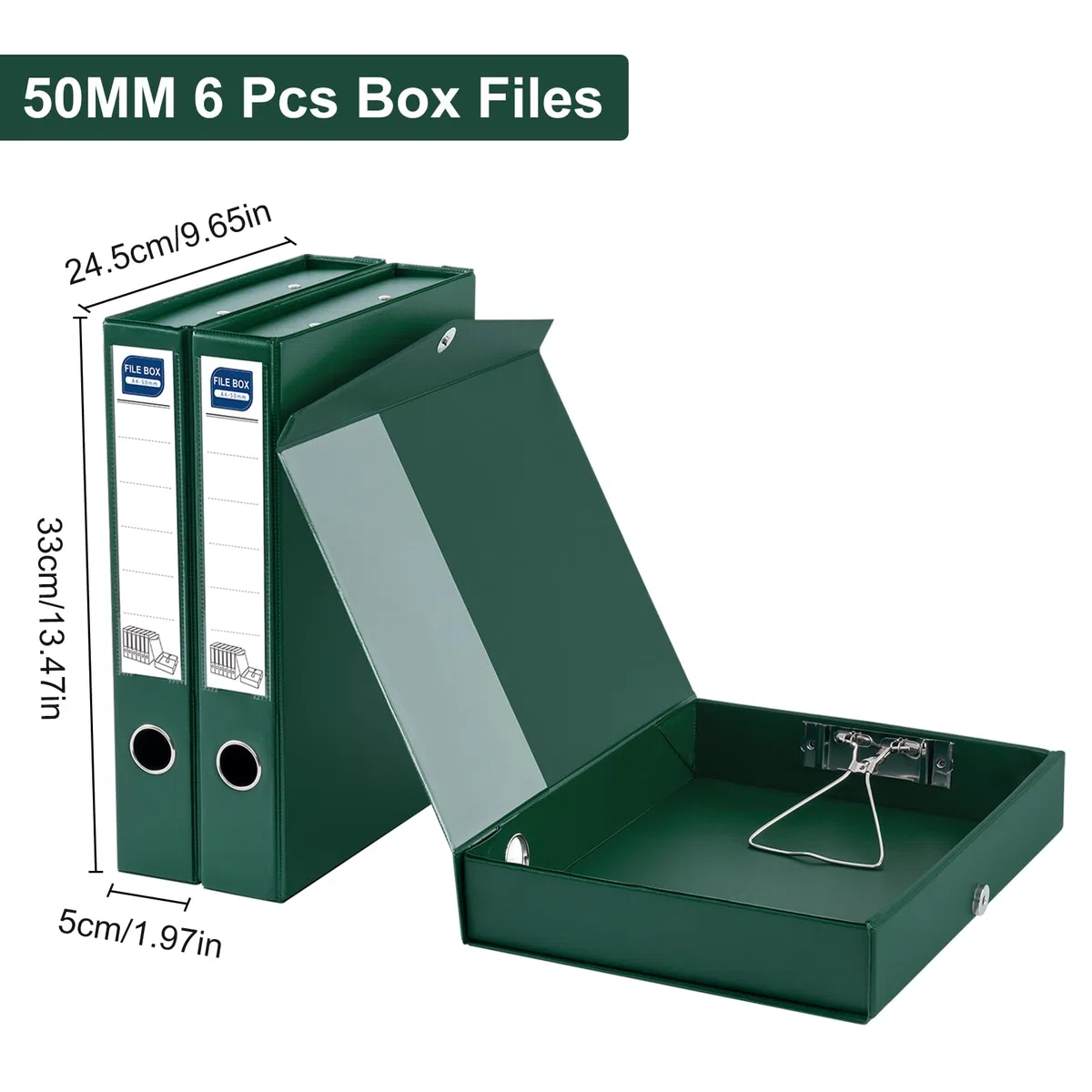 Scatola Archivio, 6 Pezzi Scatola Archivio con Coperchio, Formato A4, Dorso da 50 mm, Scatola per Documenti in plastica per ufficio, Scuole (Verde)