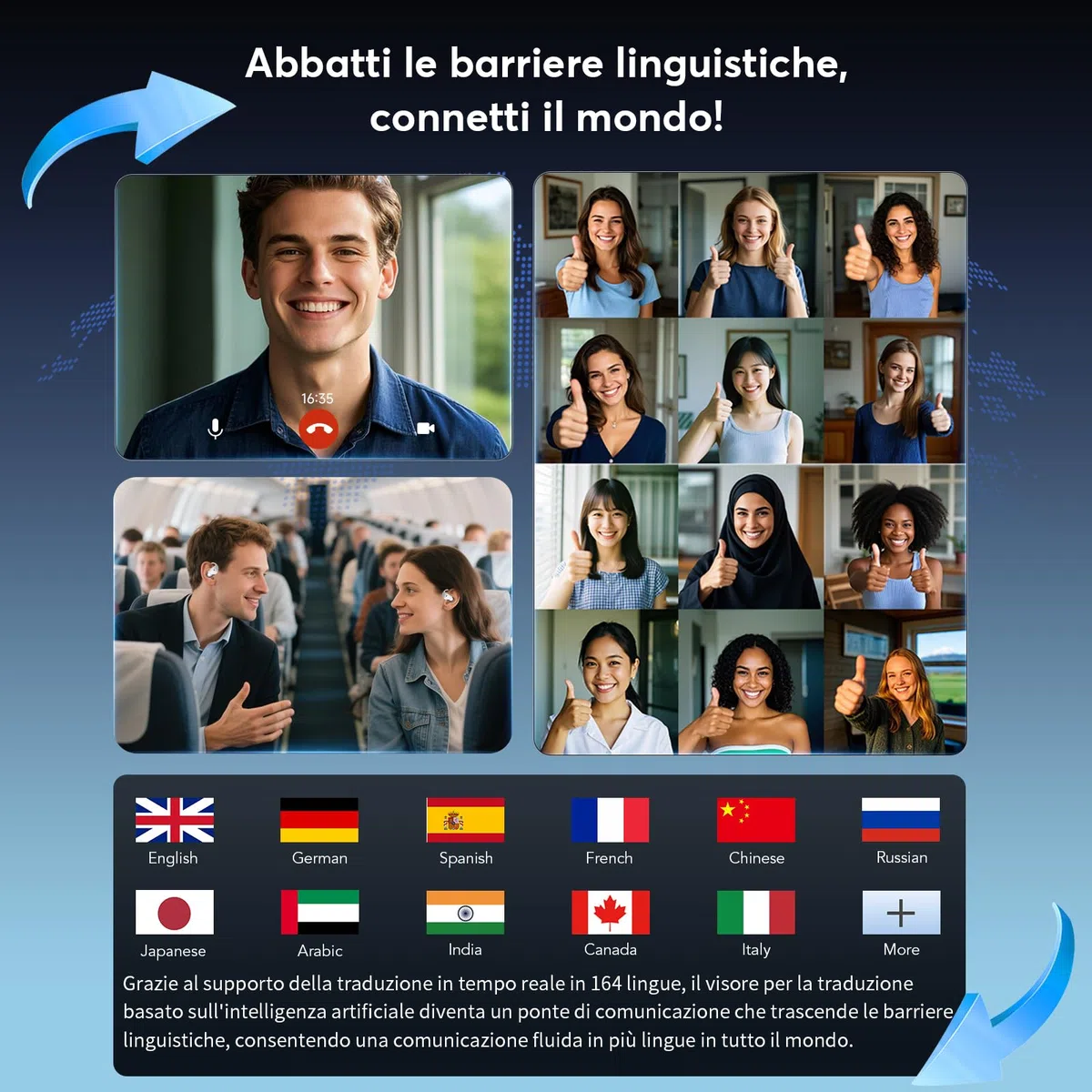 Paekole AI Cuffie Traduzione Simultanea, 2026 Auricolari Bluetooth 6.1 Wireless, 4 in1 Cuffie Traduzione Bluetooth 60 ore con ENC, Auricolari Traduttore Istantaneo 198 Lingue, Bianco Avorio