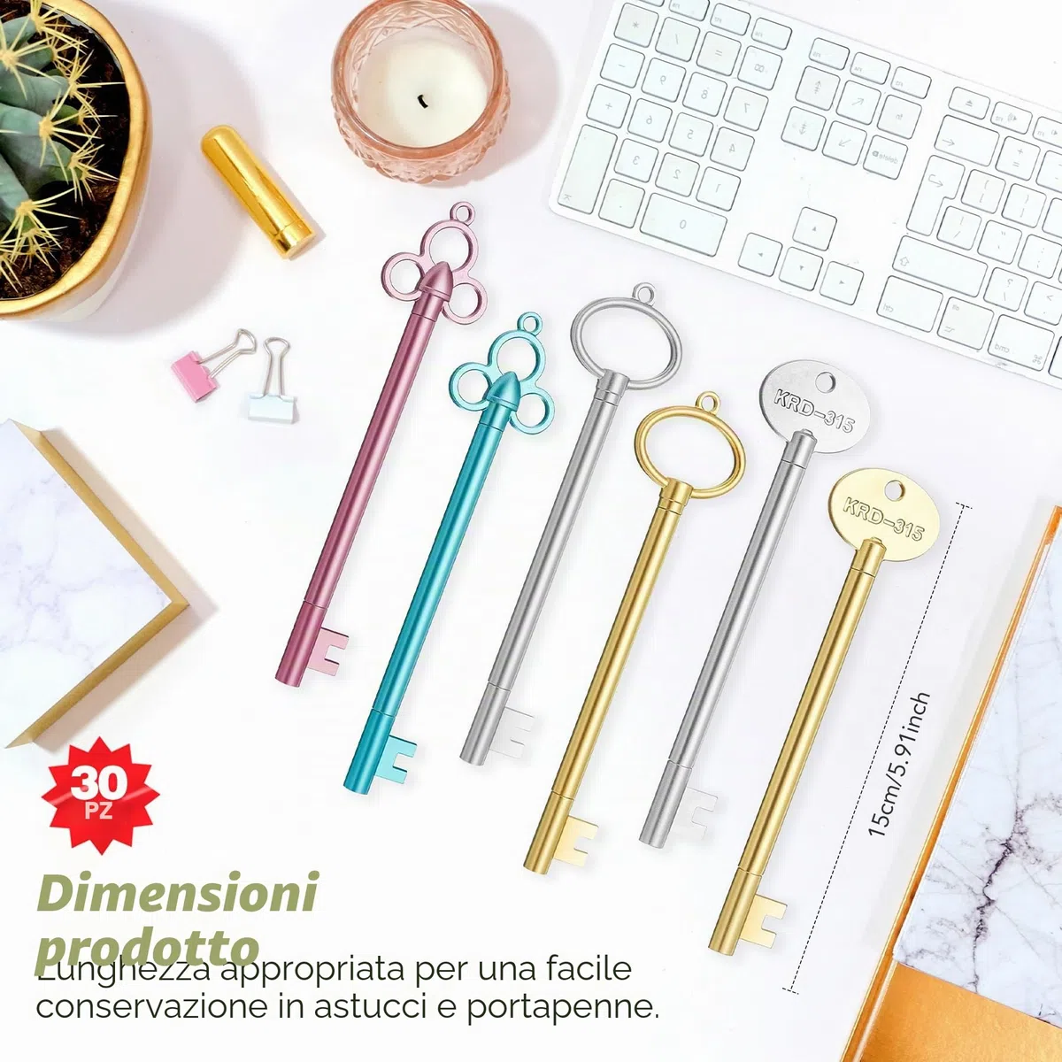 Penna e gel, 30 Pezzi a forma di chiave, Penne e Gel Vintage a Forma di Chiave, Creative per Ufficio, Cancelleria e Materiale Scolastico