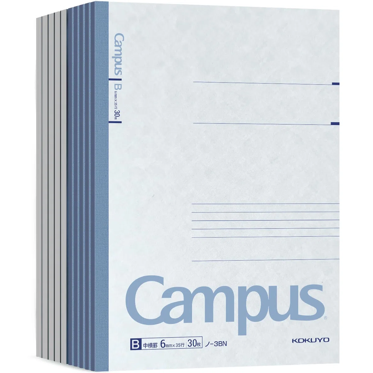 KOKUYO Campus NO-3BNX10 Taccuino a righe B, 6 mm, semi-B5, 30 fogli, 35 righe, blu, confezione da 10