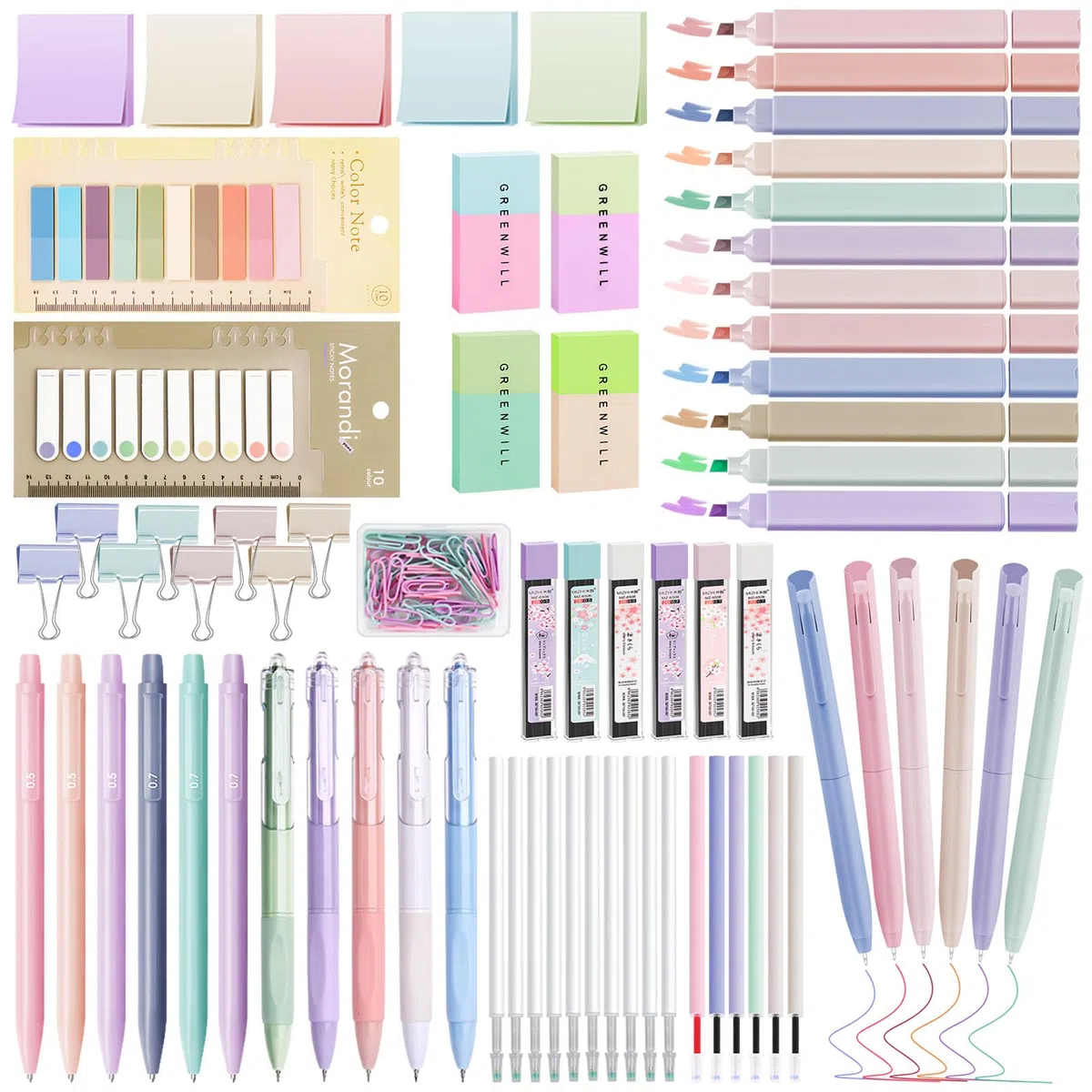 120 Pezzi Forniture Scolastiche con 12 Evidenziatori Pastello, 6 Penne Gel Colorate e 5 Nere, 6 Portamine, Set di Cancelleria per Scuola e Ufficio
