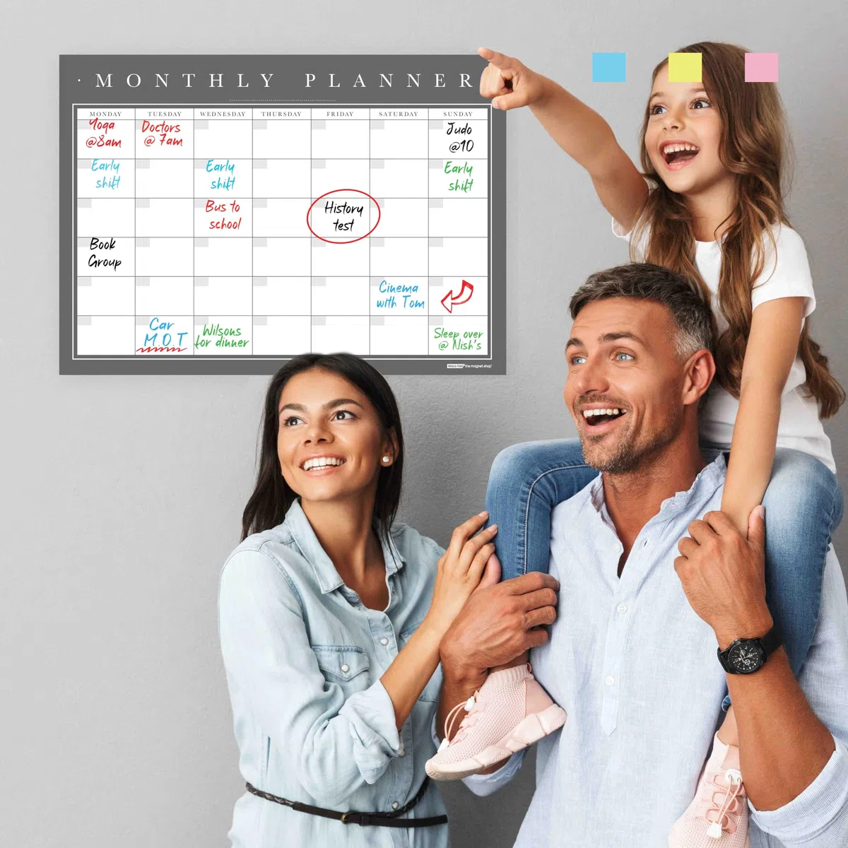 WallTAC Planner mensile da parete A2 | con pennarelli per lavagna bianca | Calendario cancellabile a secco facile da rimuovere e riutilizzare | bacheca per la preparazione dei pasti [60 x 42 cm]