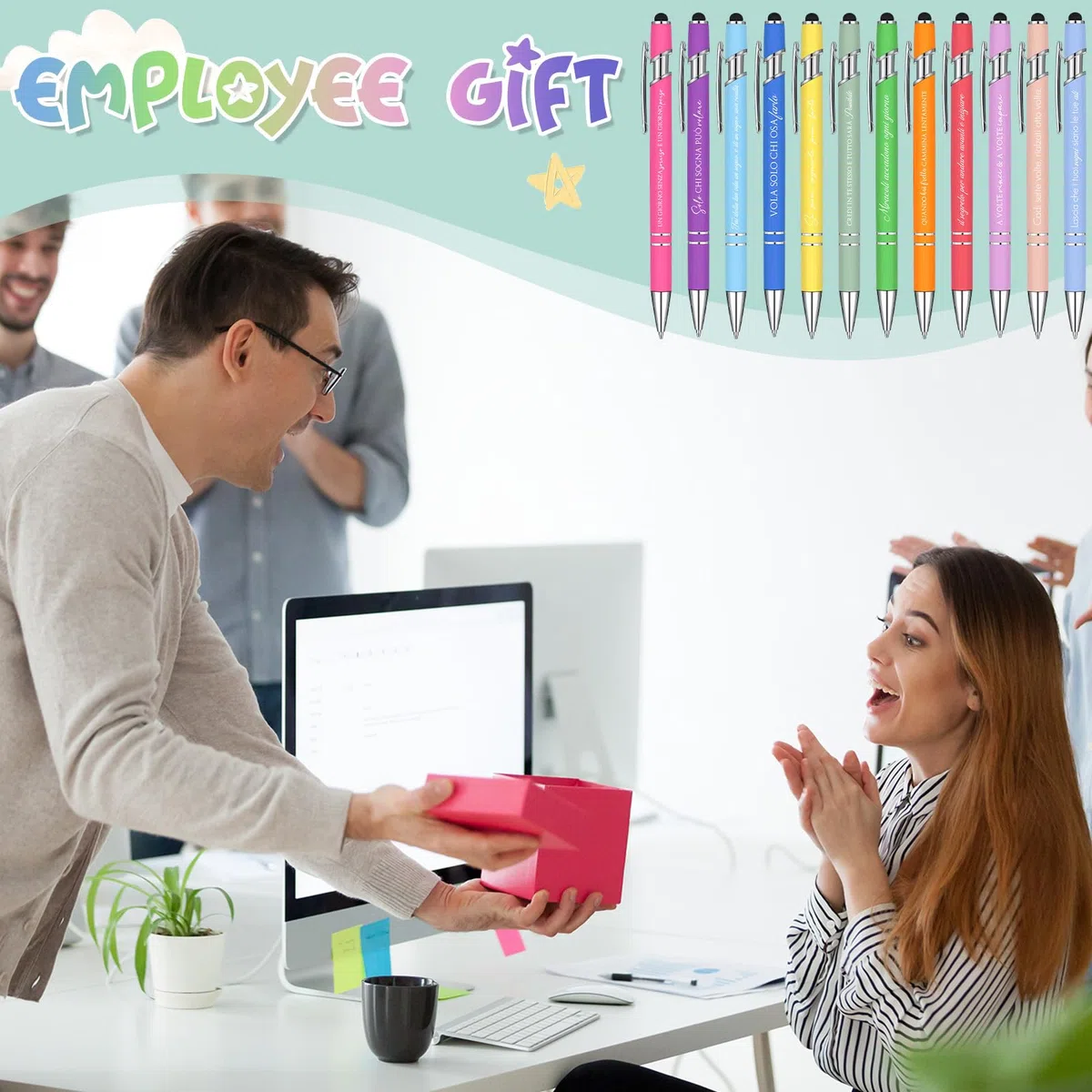 Sinmoe 24 Pezzi Penne a Sfera Ispiratrici Penne Retrattile con Citazioni Motivazionali in Metallo 2 in 1 Penna Touch Screen Penne Stilo con Inchiostro Nero Regalo per Natale Laurea Collega Amico