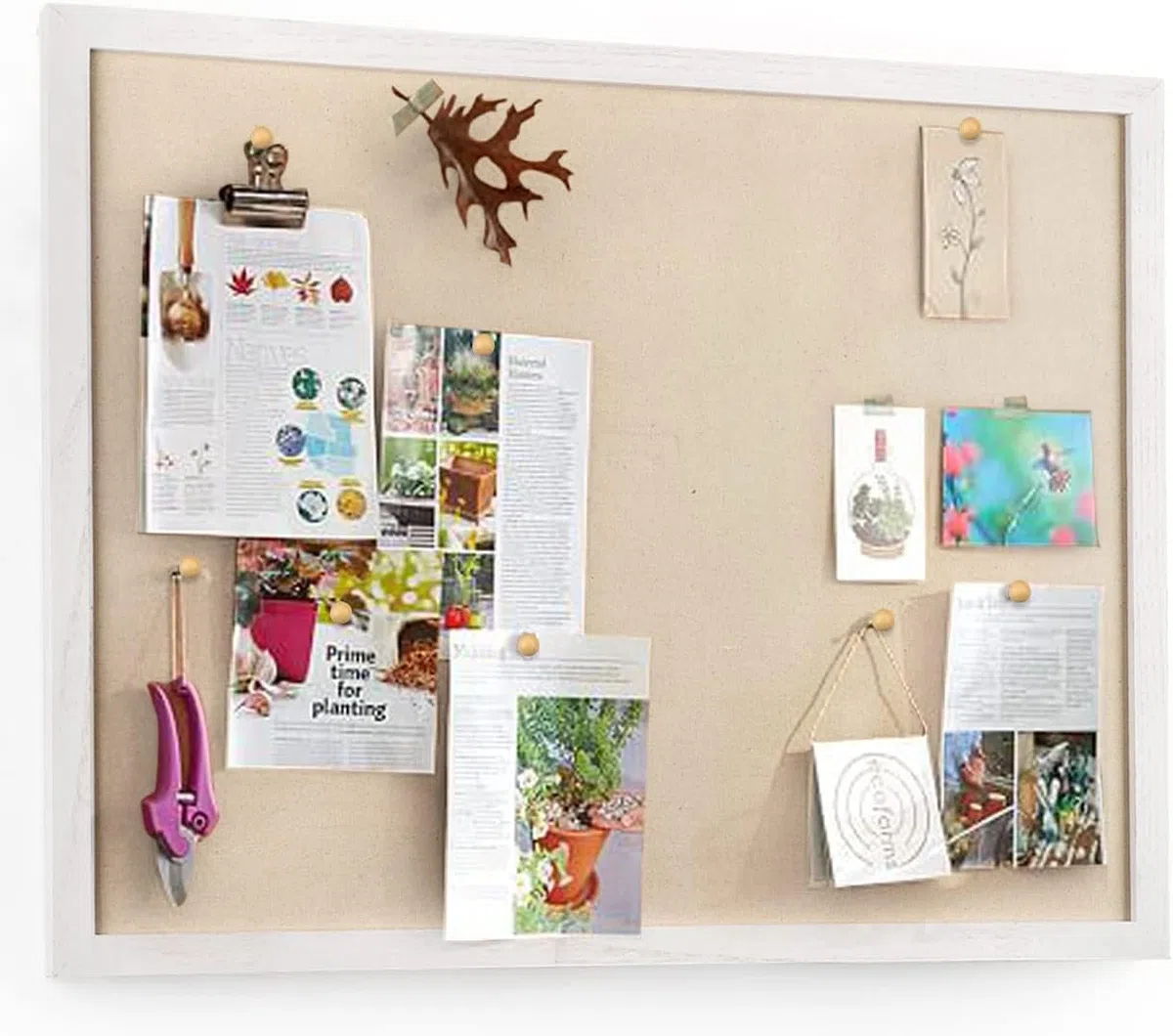 Bacheca in Sughero, Bacheca da Parete 60x45cm, Lavagna Sughero con 20 Puntine, Bordo in Legno, Adatto per Ufficio, Scuola, Decorazione Murale, Decorazione d'interni (Bianco)