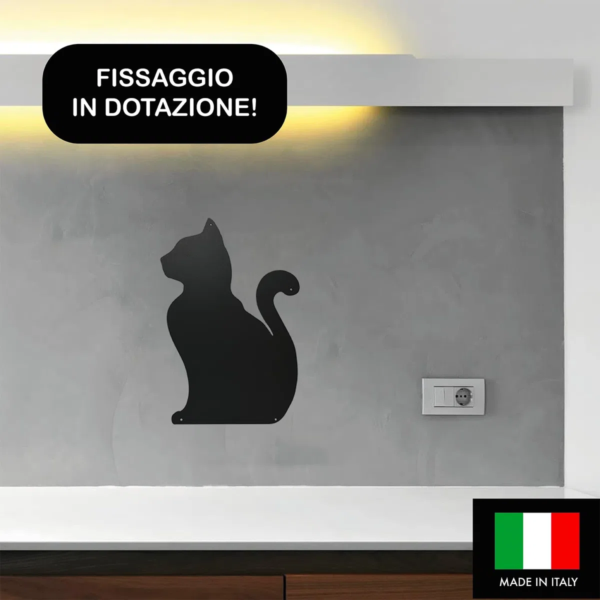 Lavagne Magnetiche di Design Antracite - Lavagna Magnetica Metallica Calamitata Grande da appendere al Muro - per Acciaio Scrivibile con Gessetti - A Forma di Gatto 56x38x0,10 cm
