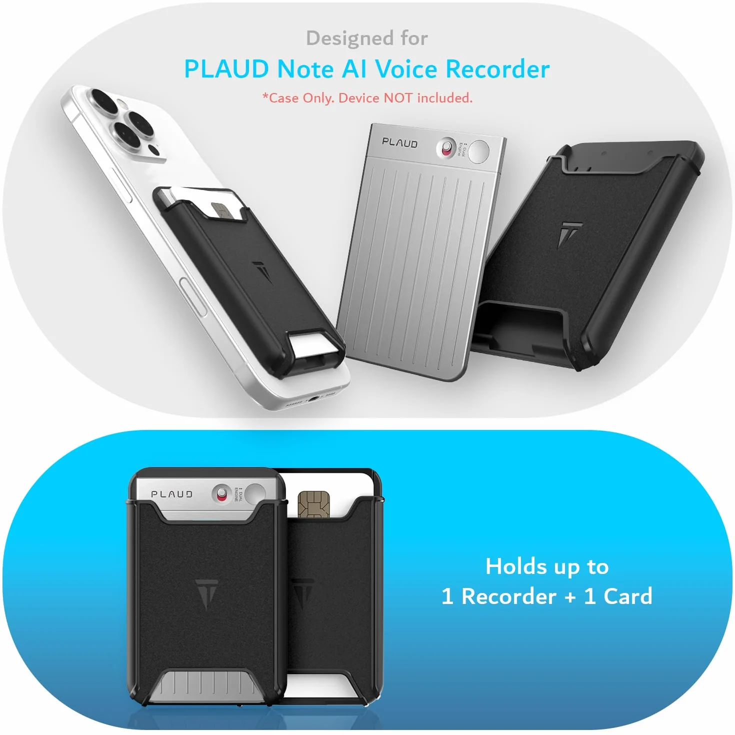 TUDIA Supporto magnetico Compatibile con PLAUD Note AI Voice Recorder Cover - Custodia protettiva rigida in PC sottile con forte attacco magnetico (Nero)